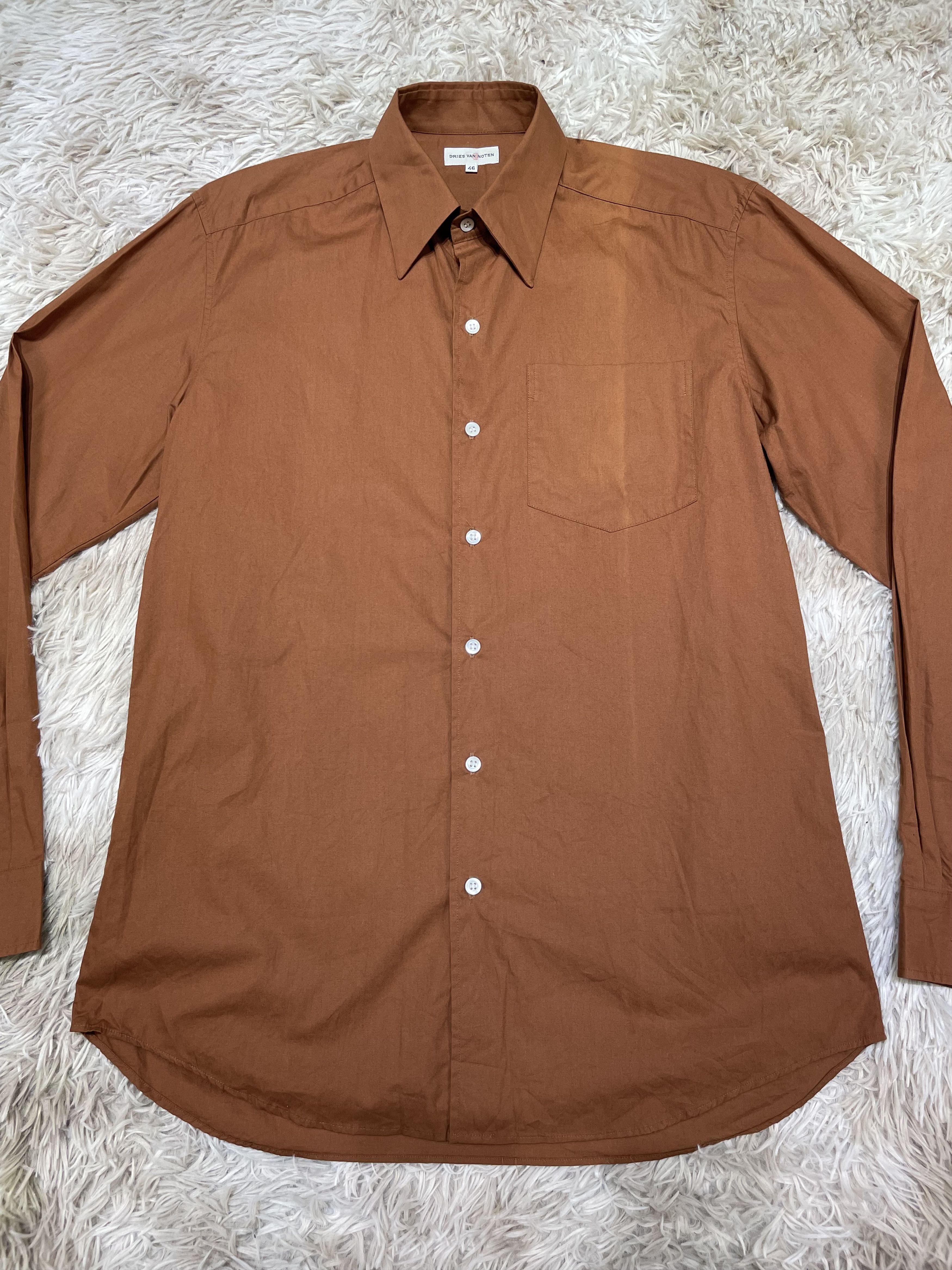 Dries Van Noten Brown Button Up Shirt 100% Cotton Men Size S Fit Size US S / EU 44-46 / 1 - 3 Thumbnail