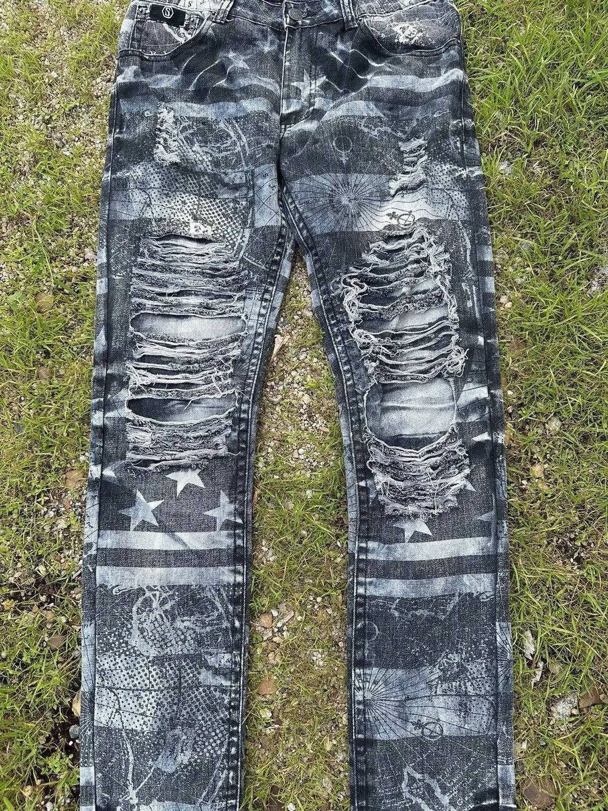 Tornado Mart STEALS🔥SWITCH REMARKABLE JEANS RIPPED FULL PRINT DENIM PANTS Size US 32 / EU 48 - 2 Thumbnail
