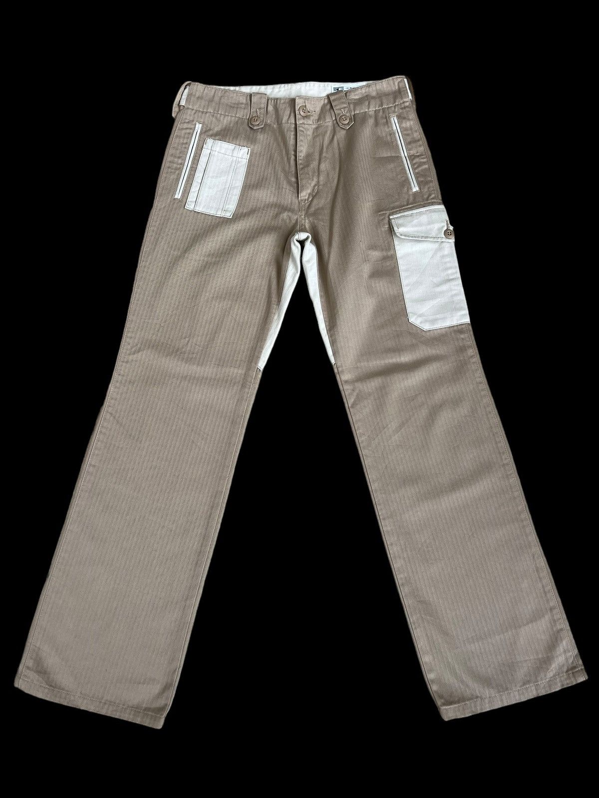 Post Overalls Made in Japan Herringbone Twill Patchwork Cargo Size US 31 - 1 Thumbnail