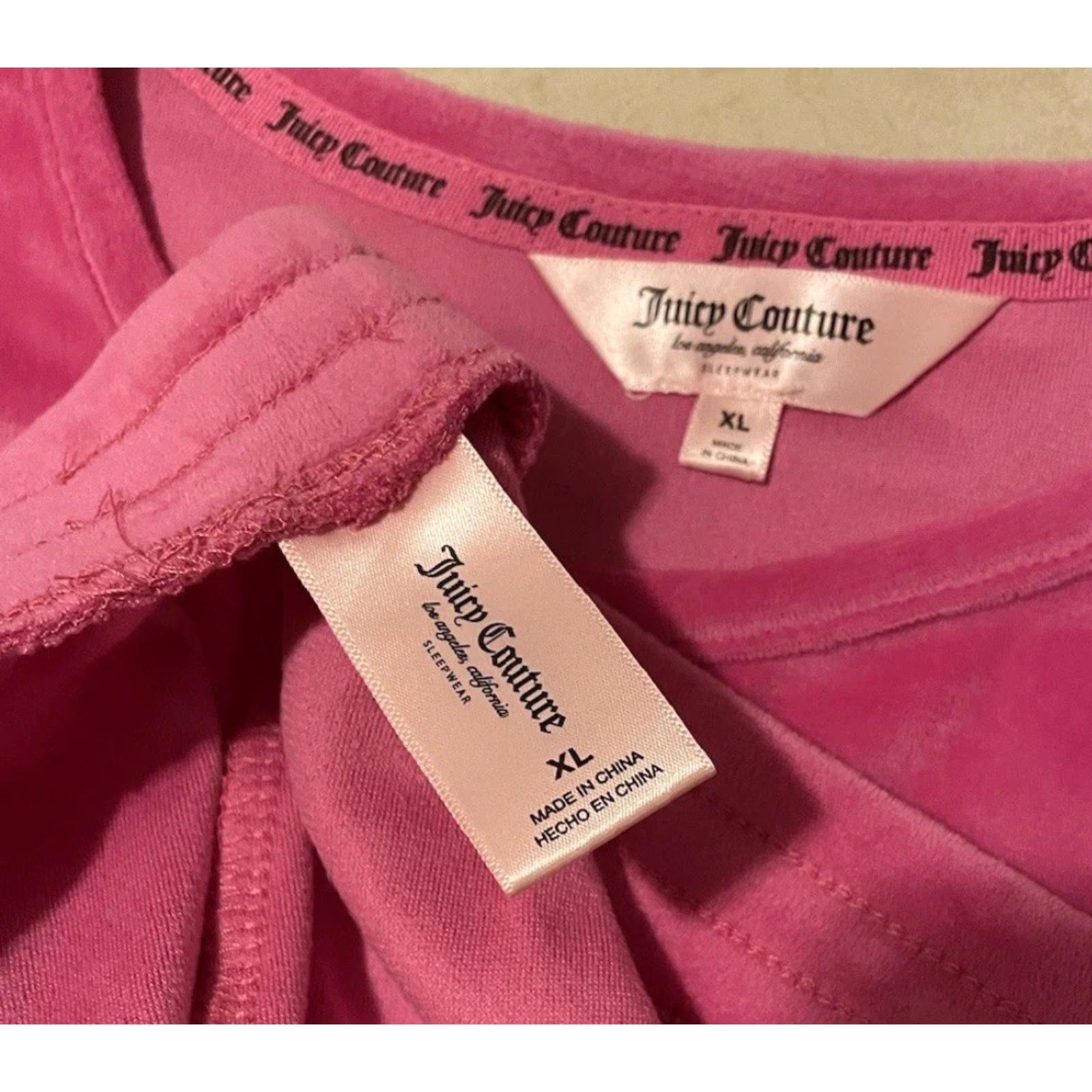 Velour VINTAGE Rhinestone Velour Shirt Short Set XL Pink 80s 90s Designer Bling Juicy Couture Women's T-Shirt Size XL / US 12-14 / IT 48-50 - 5 Thumbnail