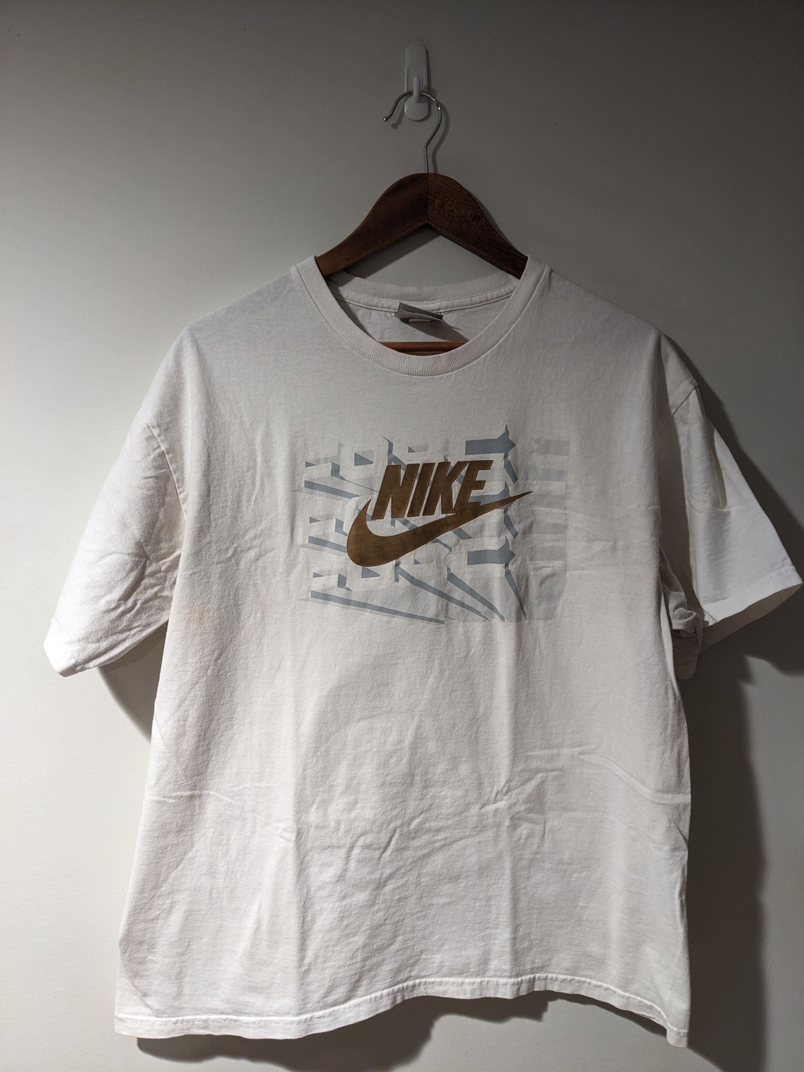 Nike × Vintage Vintage Y2K Nike Big Swoosh Check White Large T-Shirt Size US L / EU 52-54 / 3 - 1 Thumbnail