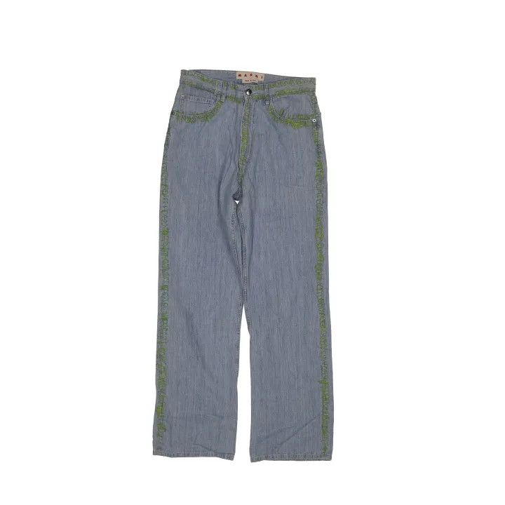 Marni Marni Green Graffiti Embroidered Straight Leg Jeans Size US 32 / EU 48 - 1 Thumbnail