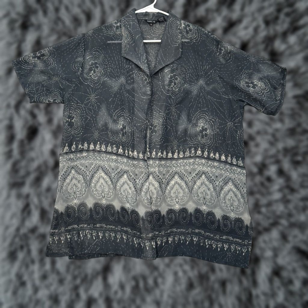 Vintage VINTAGE Nancy-K 2 Piece Dress Outfit/Set 1X Plus Gray Sheer Lined Maxi 90s Y2K Bohemian Hippie Whimsigoth Lagenlook Womens Size XL / US 12-14 / IT 48-50 - 1 Thumbnail