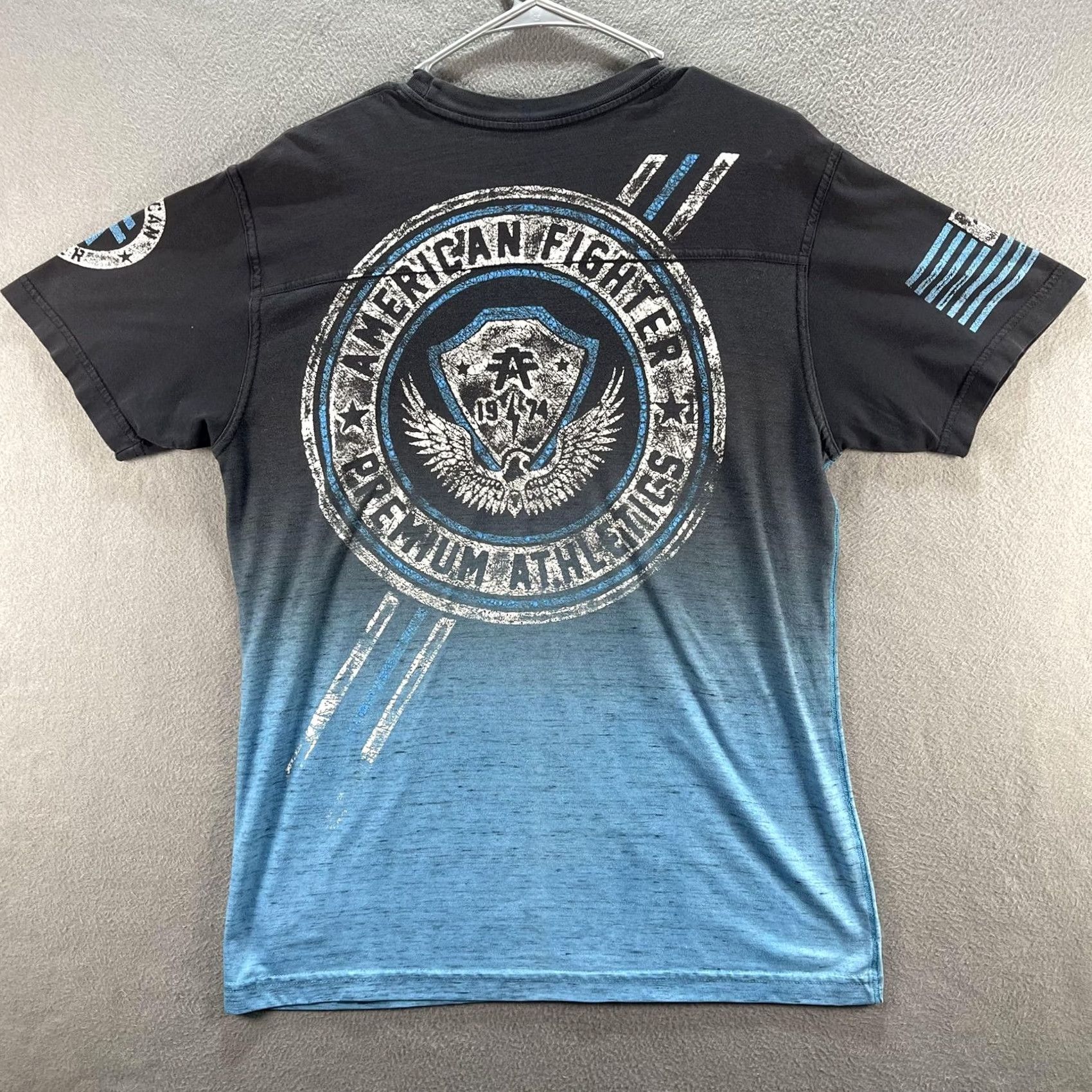 Vintage American Fighter Shirt Mens Medium Black Blue Athletic Graphic Tee Buckle MMA Size US M / EU 48-50 / 2 - 2 Thumbnail