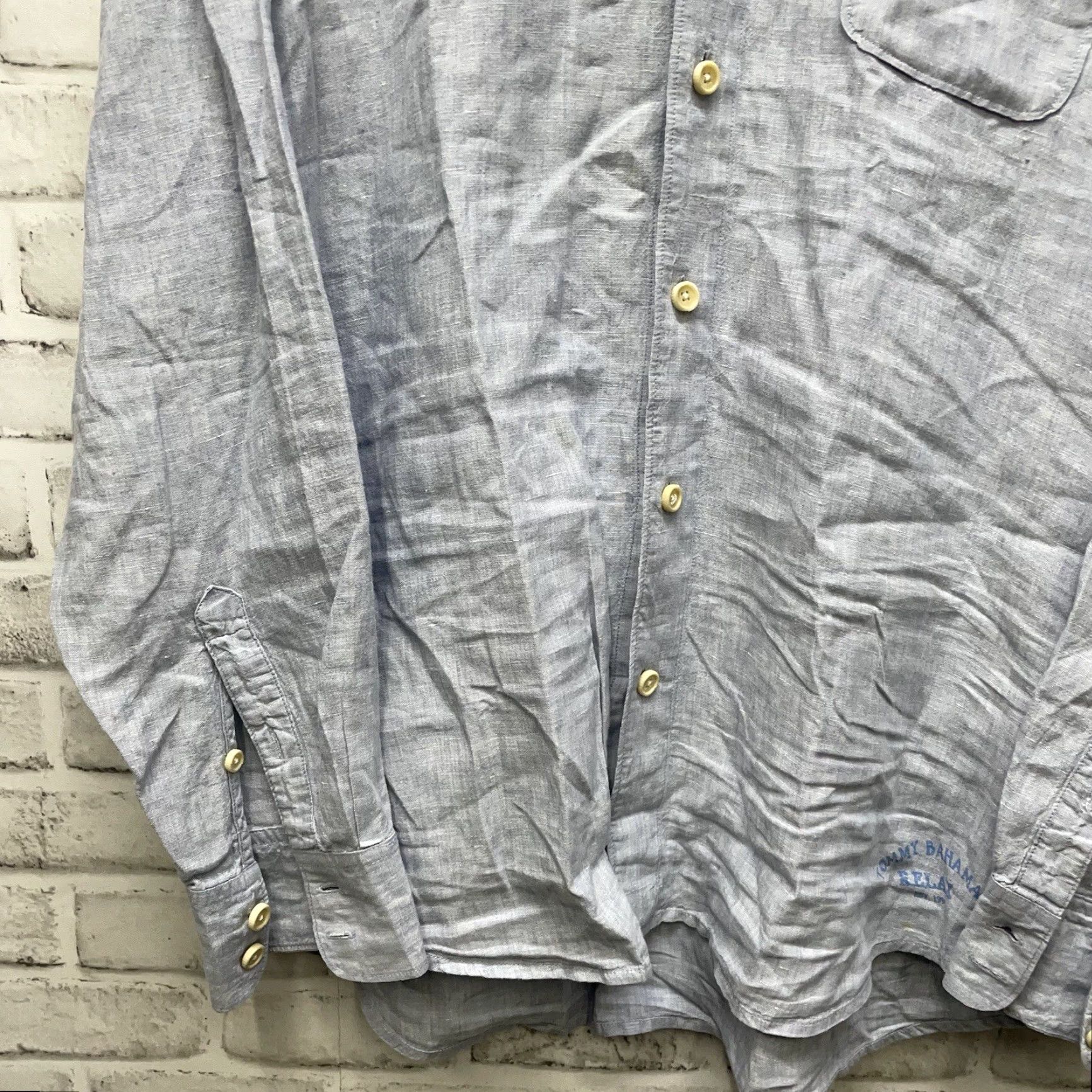 Tommy Bahama TOMMY BAHAMA Linen Long Sleeve Button-Up Shirt Blue Adult 2XL Mens Size US XXL / EU 58 / 5 - 3 Thumbnail