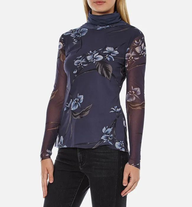 Ganni Ganni Etsu Mesh Floral Print Long Sleeve Rollneck Top Size XS / US 0-2 / IT 36-38 - 5 Thumbnail