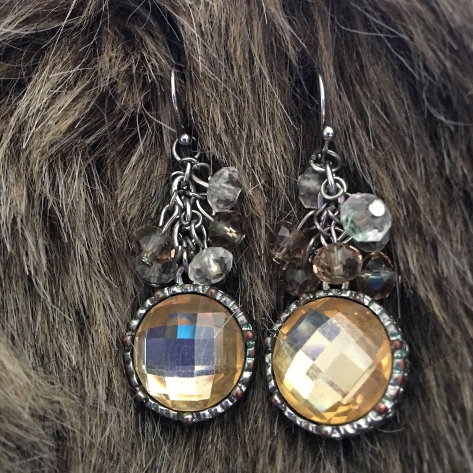 Jewelry Gold faceted glass fish hook dangle earrings Size ONE SIZE - 1 Thumbnail
