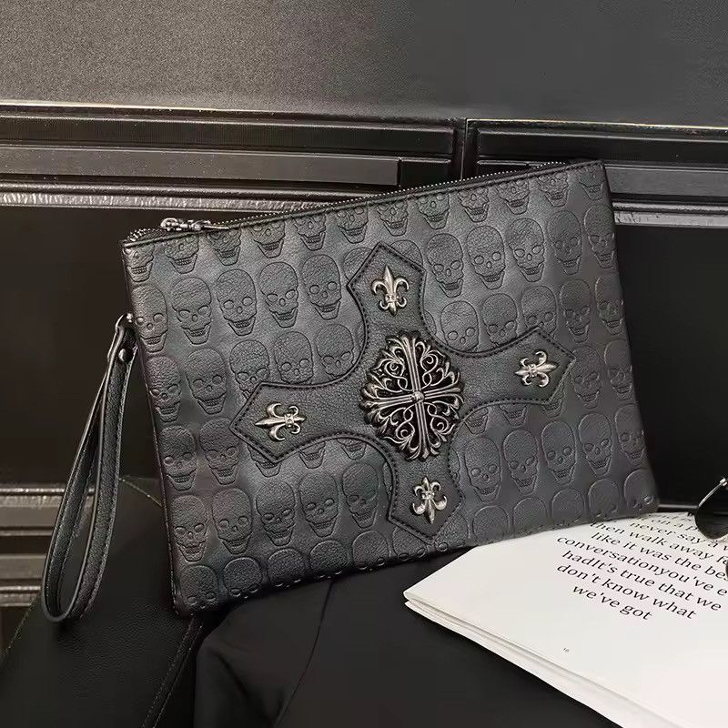 Vintage Luxury Gothic Skull Embossed Leather Clutch Bag Wristlet Size ONE SIZE - 1 Thumbnail