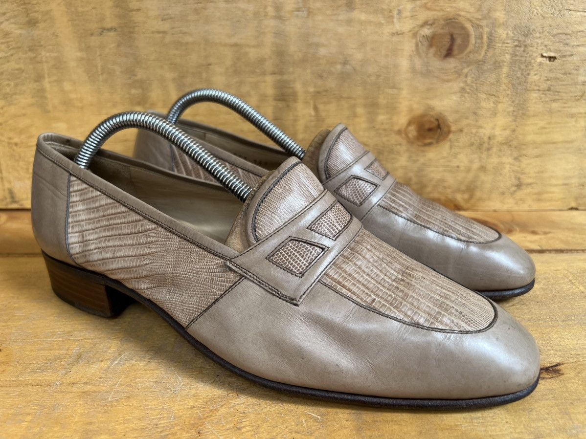 Vintage Mauri Exotic Lizard Beige Tan Brown Dress Loafers