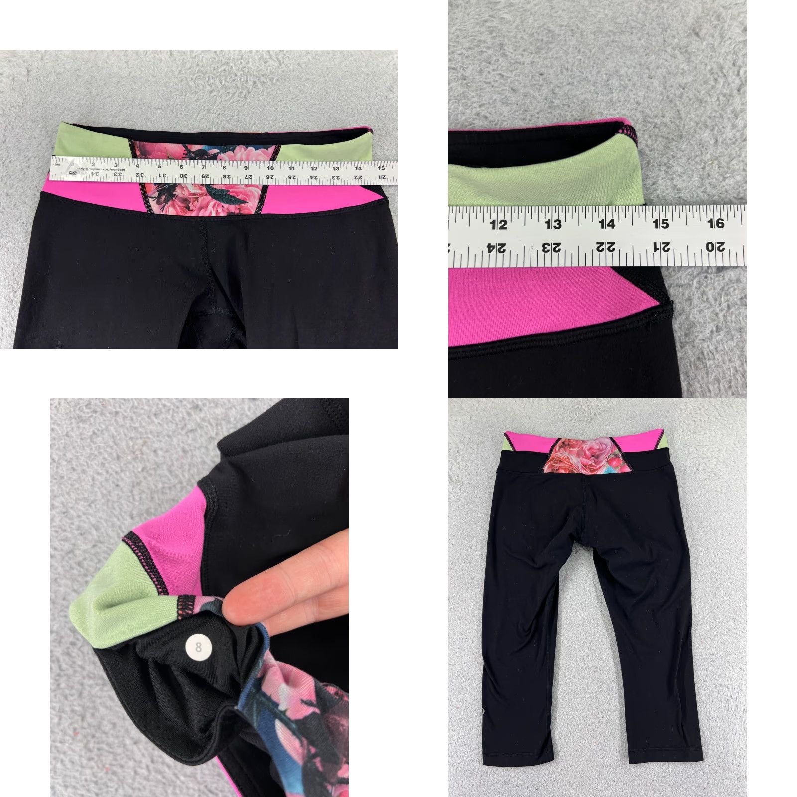 Lululemon Lululemon Pants Womens 8 Black Pink Wunder Under Crop Full-On Luon Floral READ Size 30" / US 8 / IT 44 - 8 Thumbnail