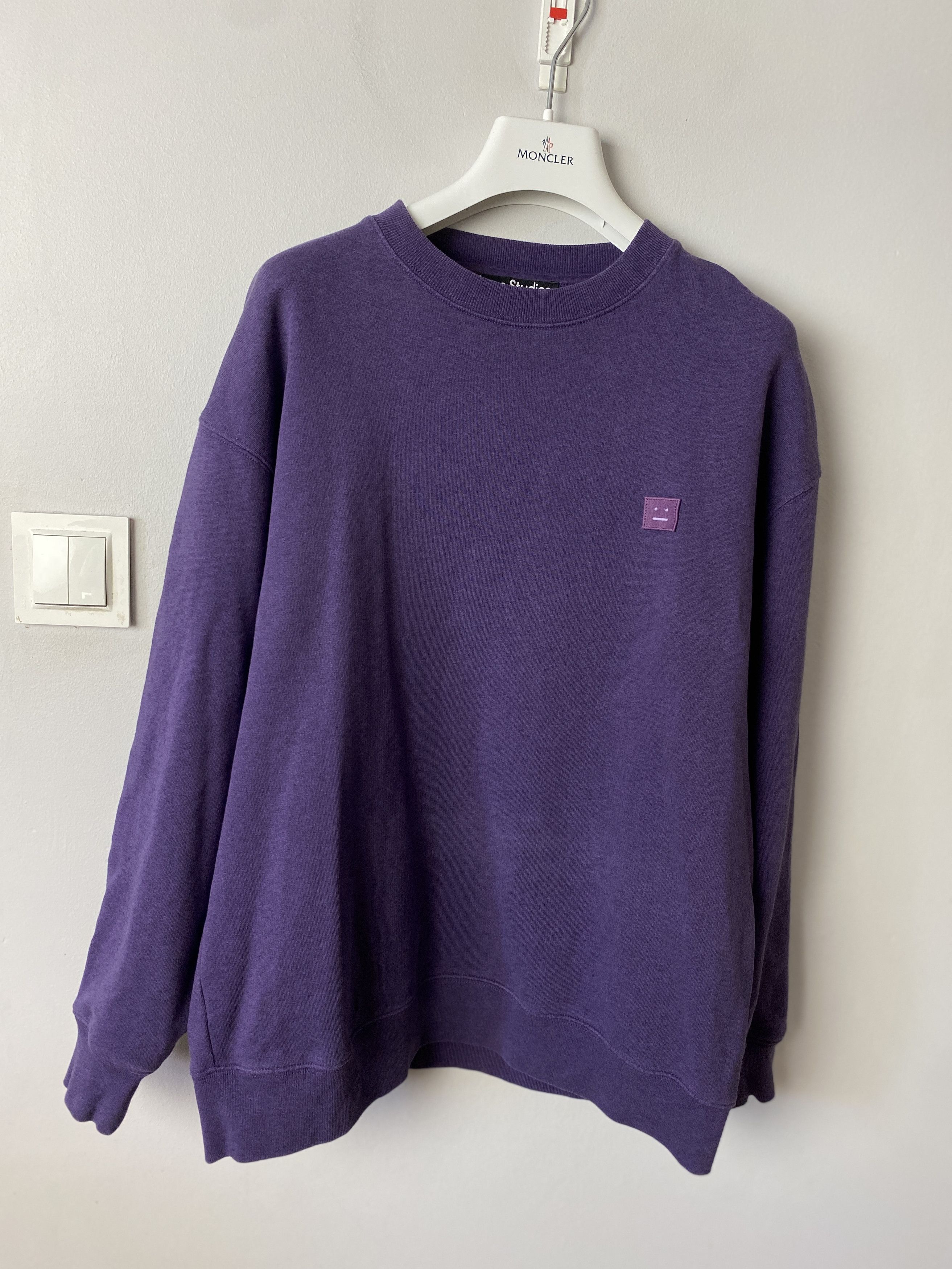 image of Acne Studios Oversize Small Logo Boxy Crewneck Sweatshirt in Purple, Men's (Size 2XS)