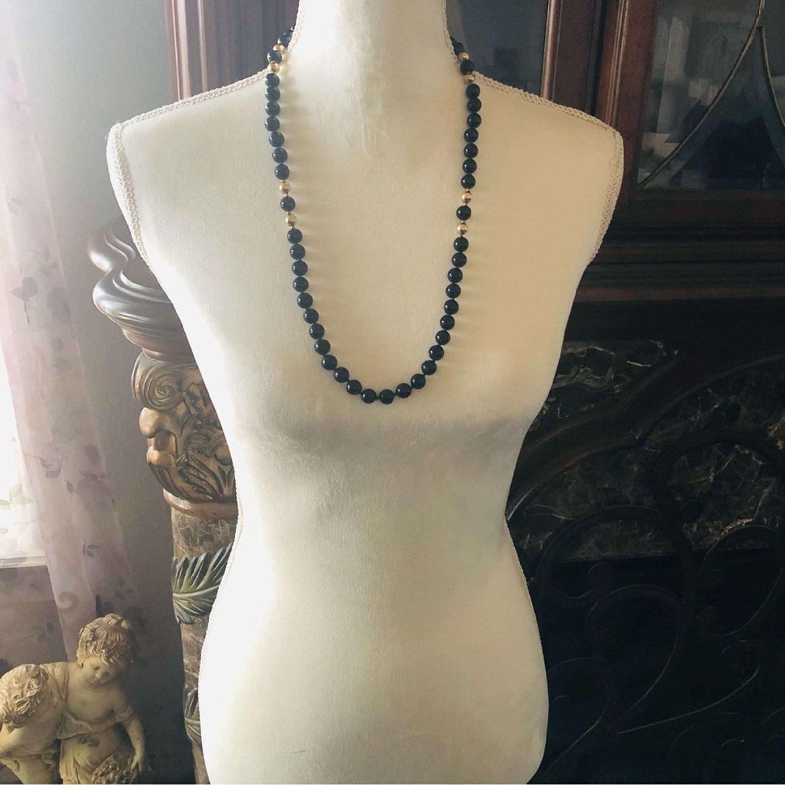 Vintage Vintage 70s-80s round black and gold glass beads necklace Size ONE SIZE - 4 Thumbnail