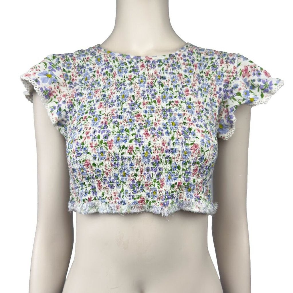 Anthropologie PATRONS OF PEACE Smocked Crop Top Summer Cottagecore sz M Size L / US 10 / IT 46 - 1 Thumbnail