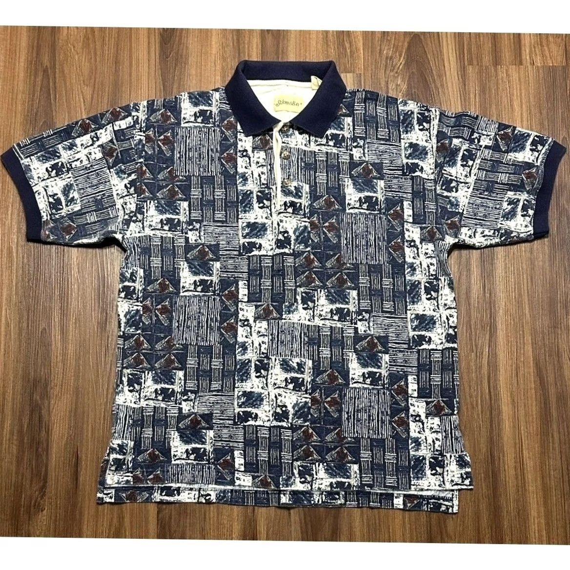 Vintage VINTAGE St John's Bay Polo Shirt Men Sz Large Blue Abstract Geometric Pattern Size US L / EU 52-54 / 3 - 3 Thumbnail