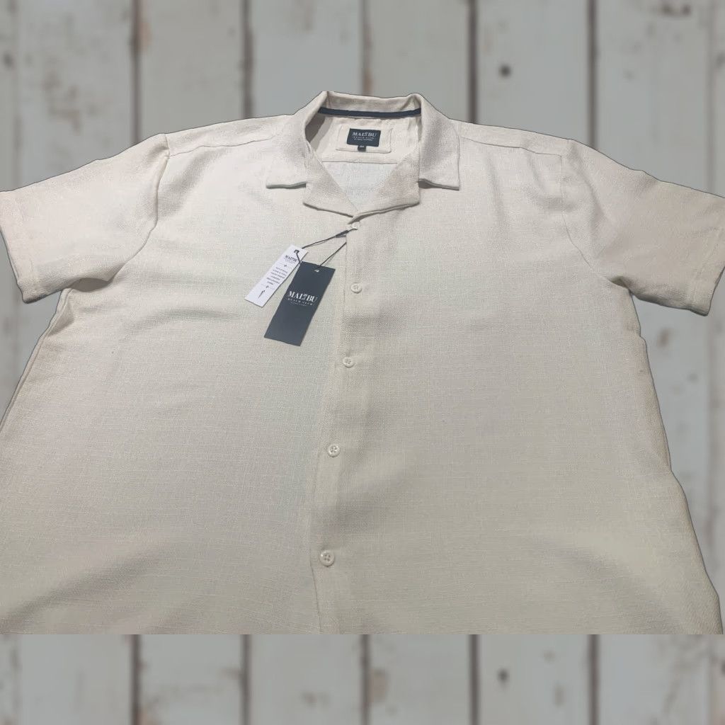 Vintage Malibu Beach Club Linen Look Polyester Golf Shirt 3X 3XL Textured Lightweight Size Beige Regular Long Sleeve Button-Up Men Size US XXL / EU 58 / 5 - 1 Thumbnail