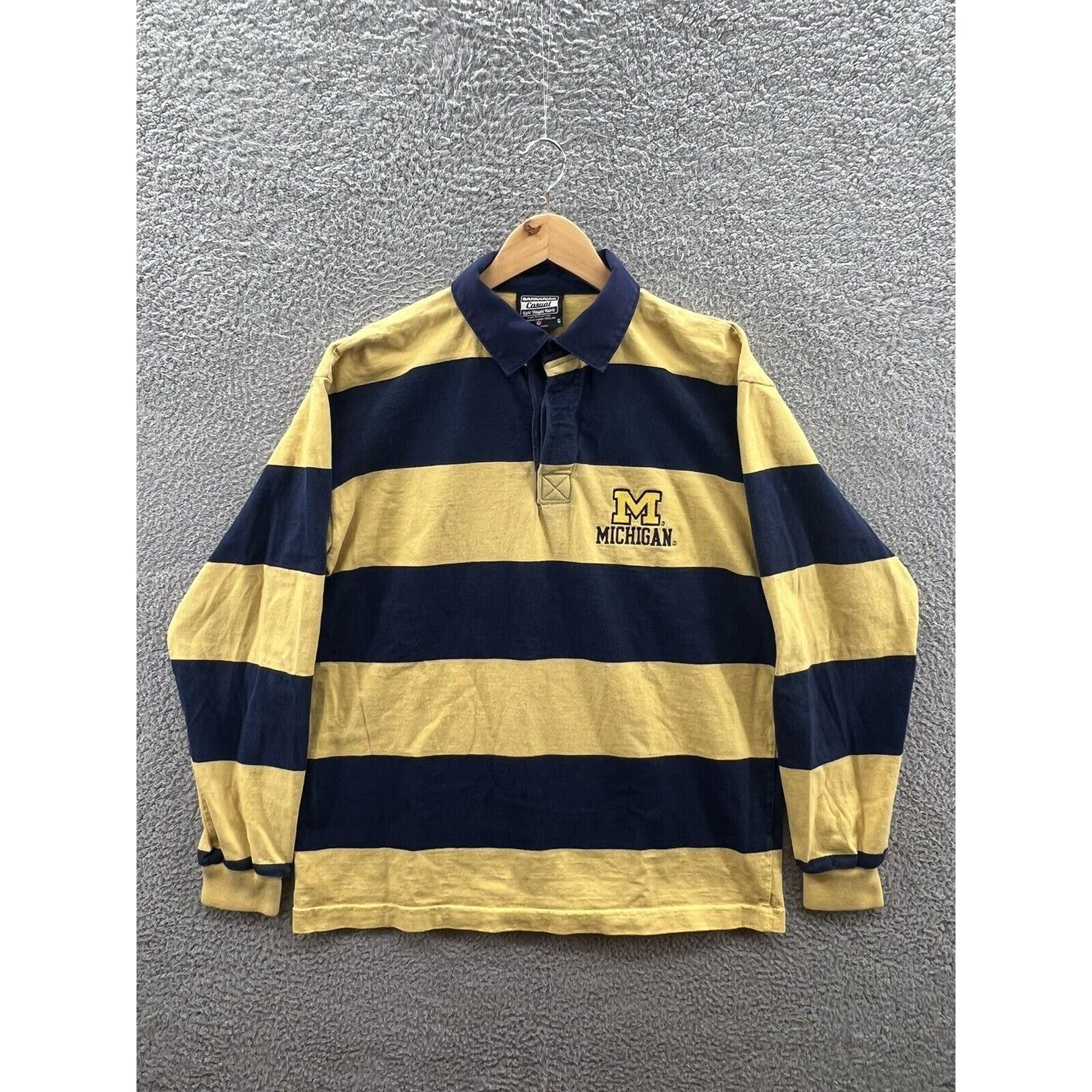 Barbarian Barbarian Casual Rugby Polo Michigan Blue Yellow Striped Size US L / EU 52-54 / 3 - 1 Thumbnail