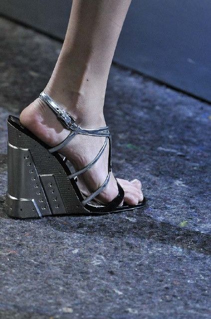 Prada F/W 2014 RUNWAY GUNMETAL MOLDED WEDGE HEELS Size US 6.5 / IT 36.5 - 1 Thumbnail