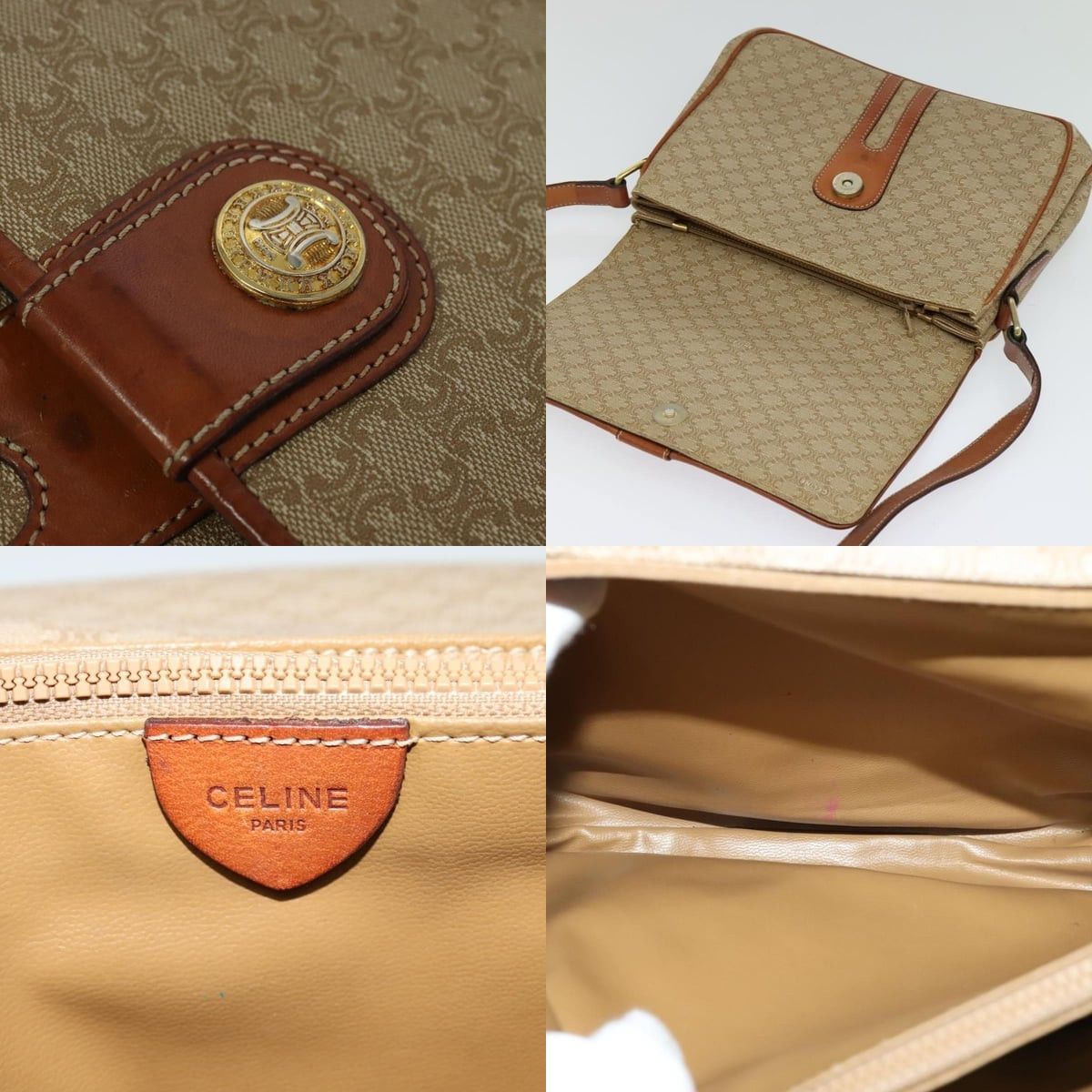 Celine CELINE Macadam Canvas Shoulder Bag Pvc Beige Gold Size ONE SIZE - 11 Thumbnail