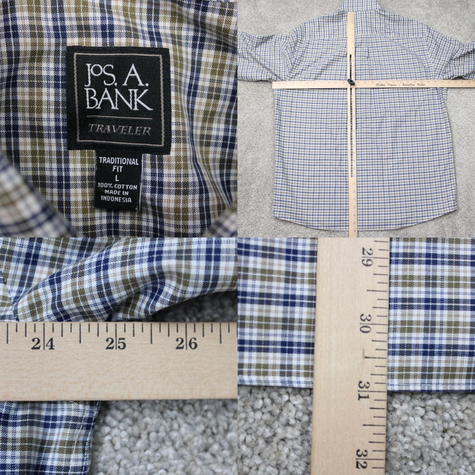 Jos. A. Bank Jos. A. Bank Shirt Mens Large Blue/Green Traveler Traditional Fit Cotton L/S Size US L / EU 52-54 / 3 - 8 Thumbnail