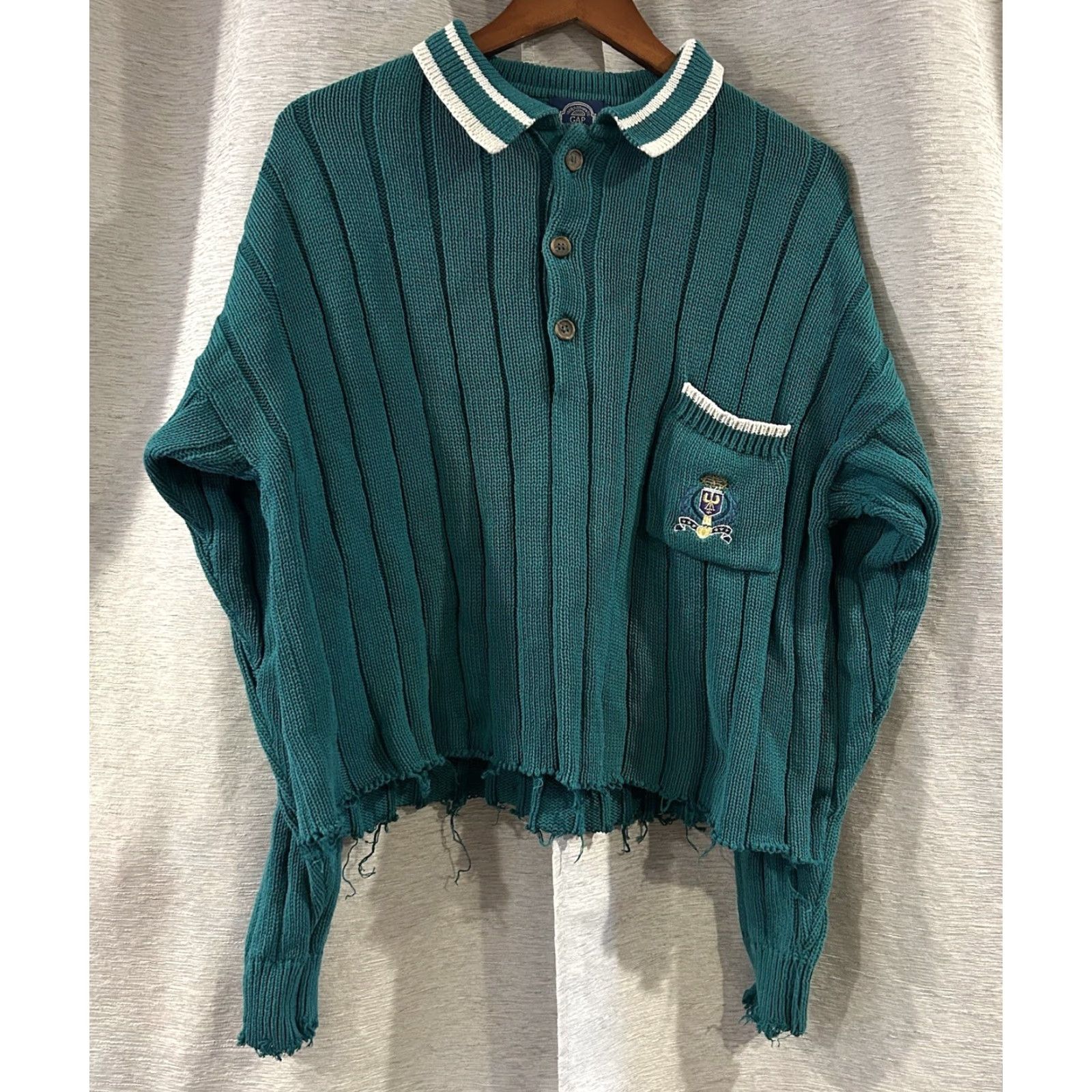 Gap VINTAGE GAP Embroidered Distressed Collared Collegiate Sweater Size Large Men Sweater Teal 1980s Classic Preppy Pullover Size US L / EU 52-54 / 3 - 2 Thumbnail
