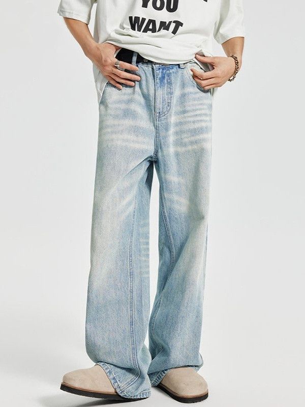 Japanese Brand Men's Clean-Fit Straight-Leg Washed & Distressed Jeans Size US 32 / EU 48 - 1 Thumbnail
