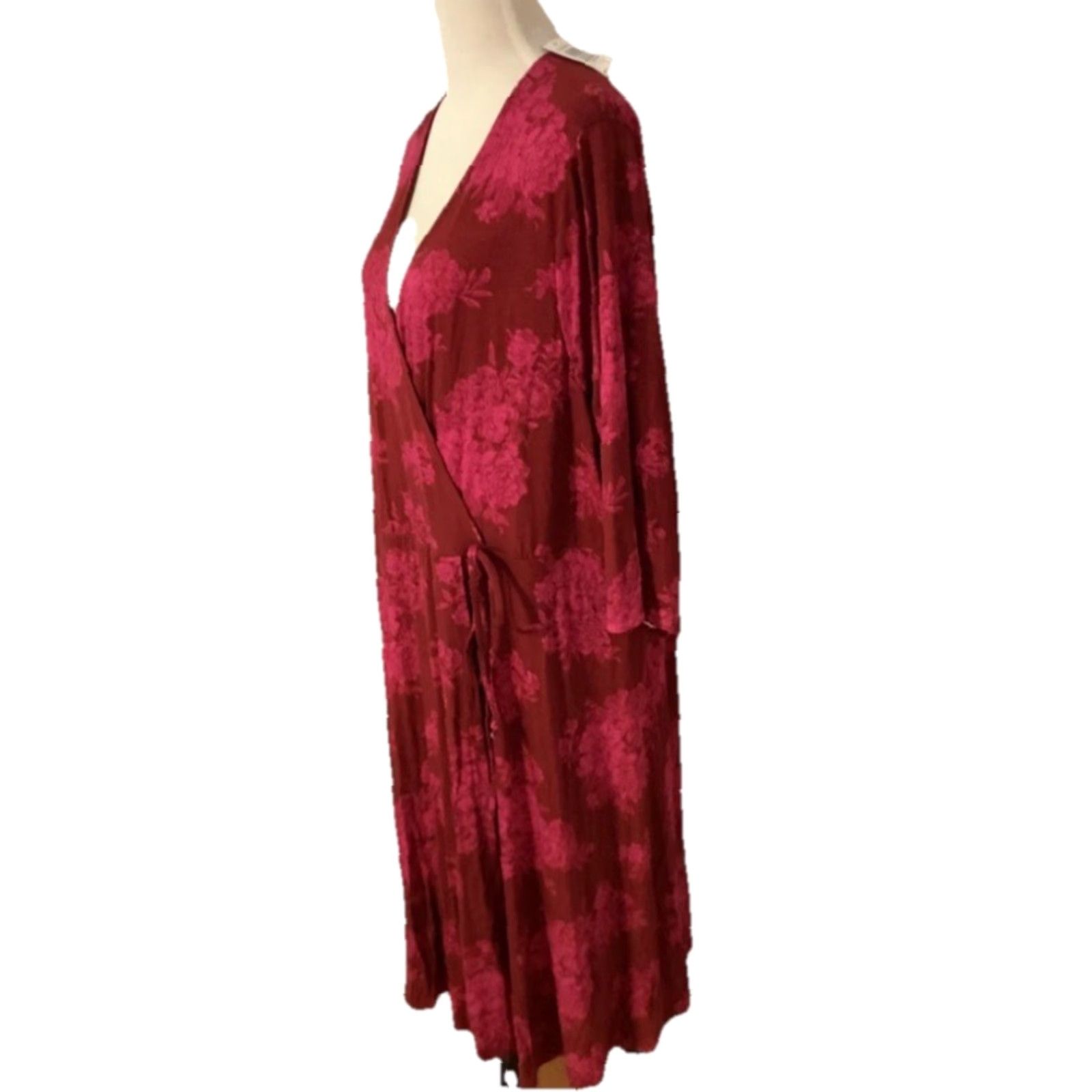 Torrid Torrid Floral Dress V-Neck Wrap Midi 2XL Pink Red Jersey Knit Tie Front Size XXL / US 16-18 / IT 52-54 - 4 Thumbnail
