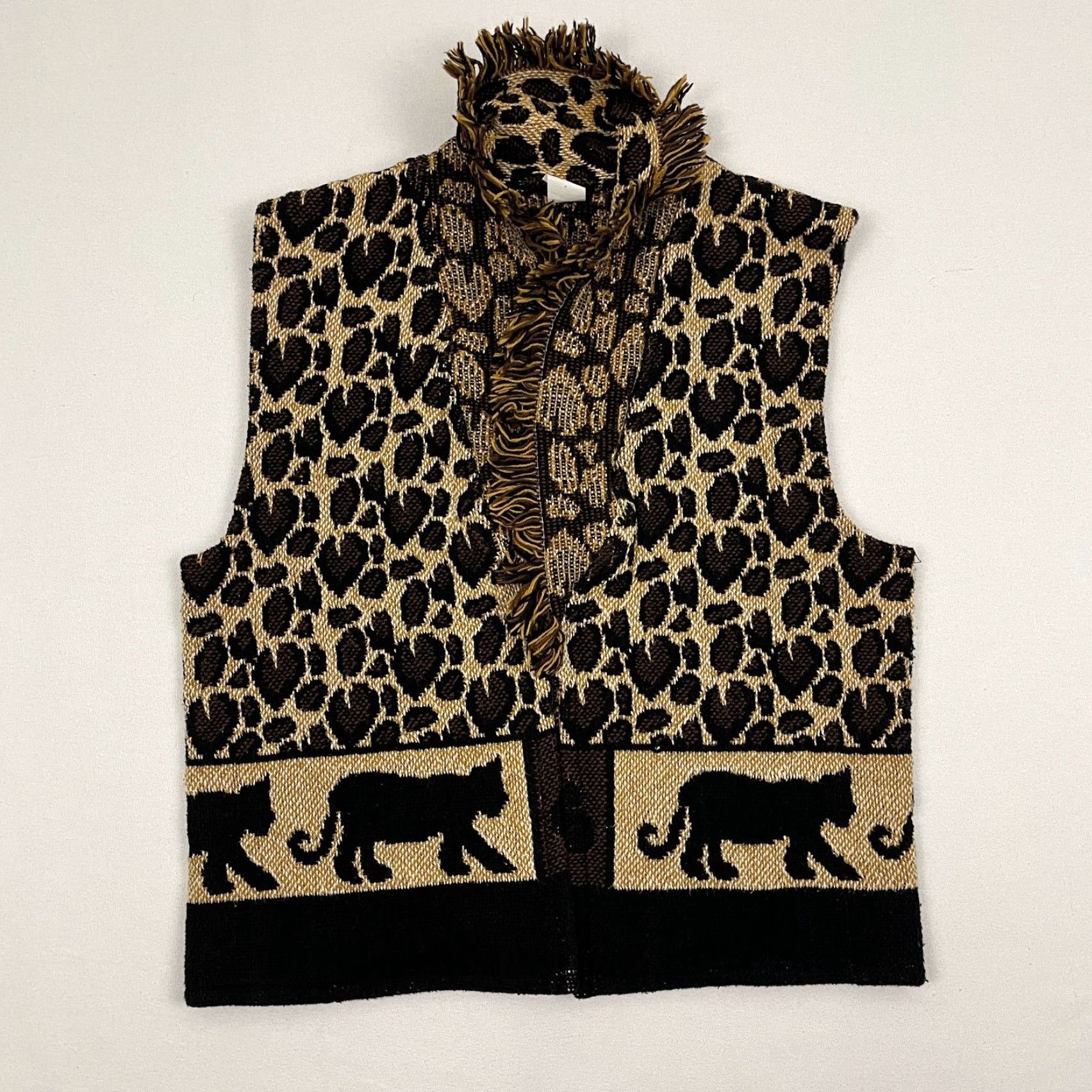 Vintage Womens Leopard Print Sweater Vest Open Front Tapestry Safari Size Large Cropped Vest Leopard Print Brown Women’s L Casual Workwear Size L / US 10 / IT 46 - 2 Thumbnail