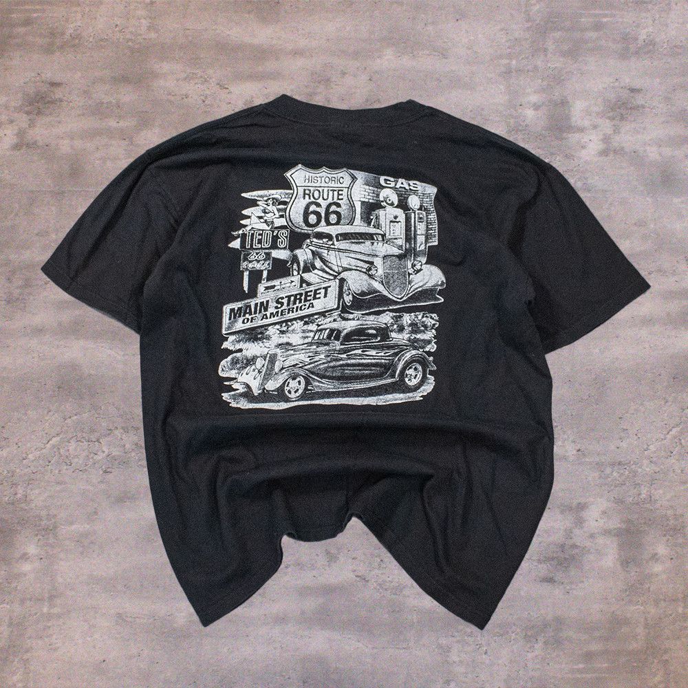 Hanes Vintage 1990's Route 66 Old School Hot Rods Black T-Shirt Size US L / EU 52-54 / 3 - 1 Thumbnail