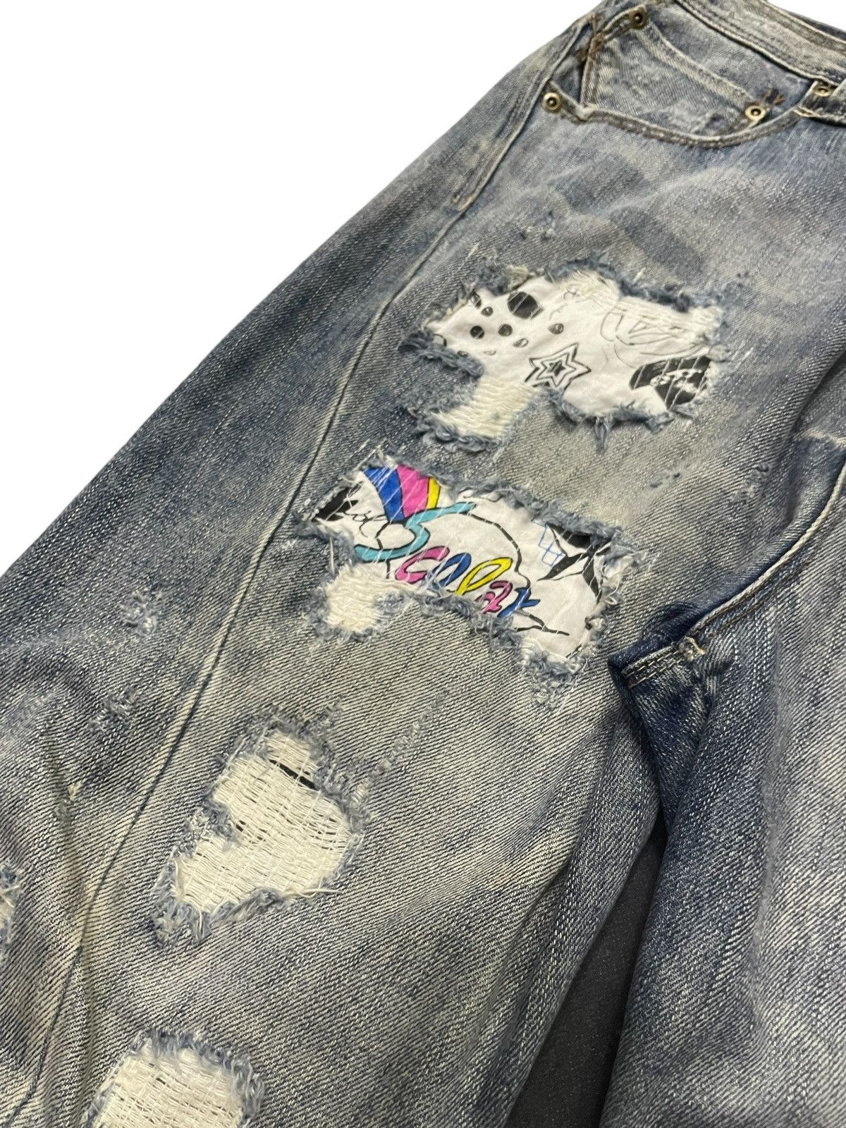 Hysteric Glamour × Japanese Brand Bit Blue X Scolar Japan Drop Crotch Craft Sashiko Boro Jeans Size US 31 - 8 Thumbnail