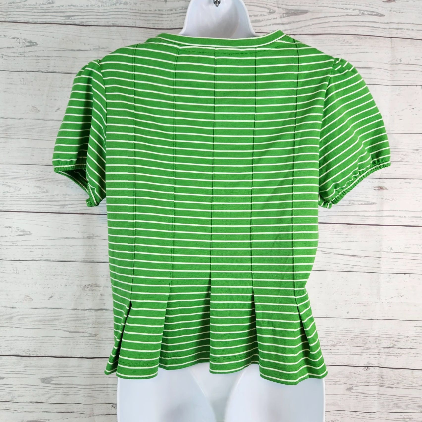 Vintage Maeve Maeve by Anthropologie Womens Top Sz Medium Green White Stripe Blouse Short Sleeve Pullover Polyester Blend Size M / US 6-8 / IT 42-44 - 3 Thumbnail