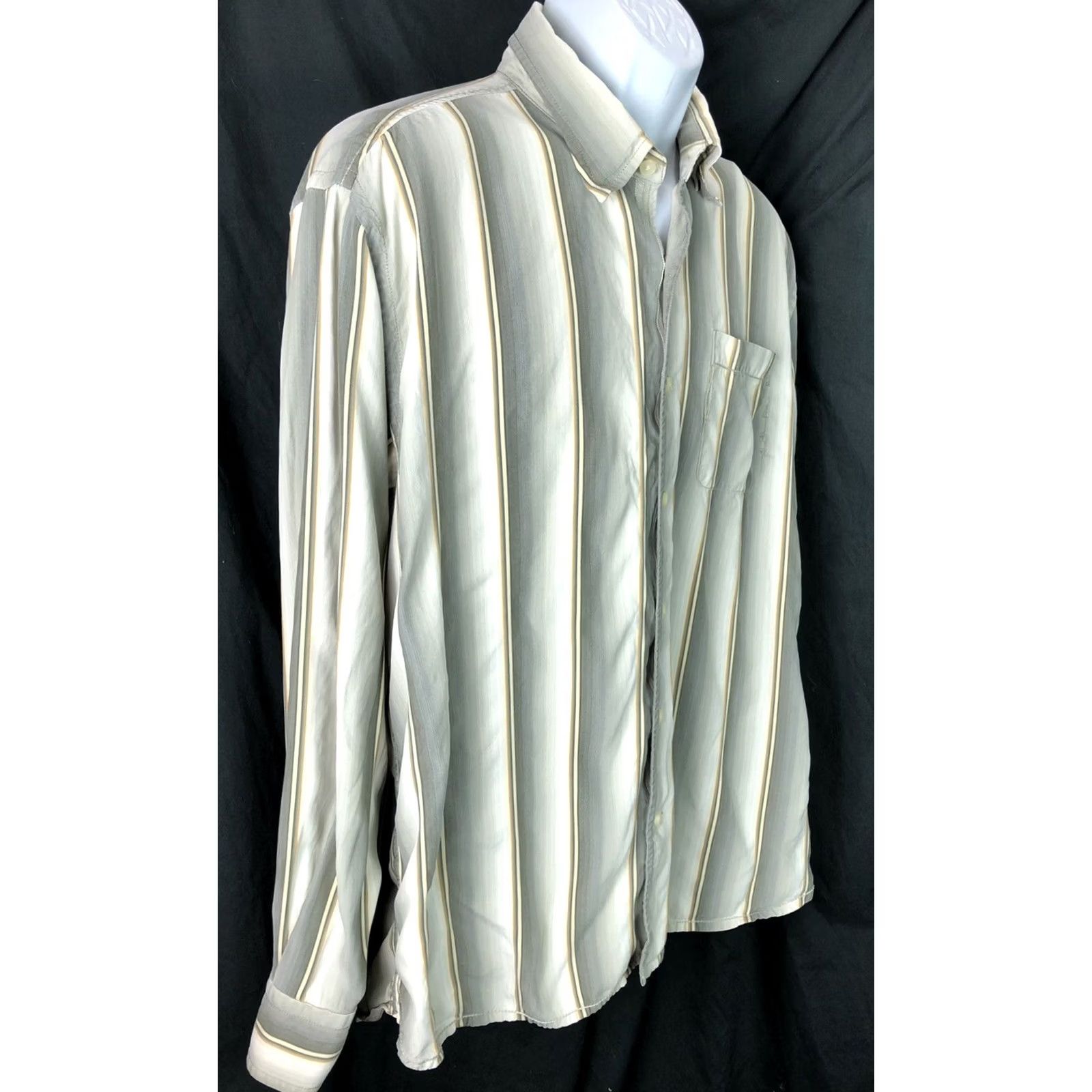 Tommy Bahama Tommy Bahama Silk Oxford Shirt XL Gray/Ivory Stripe Button Up Long Sleeve Man Regular Collar-Down Size US XL / EU 56 / 4 - 2 Thumbnail
