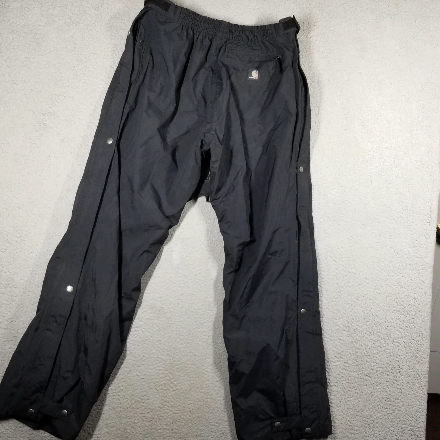 Carhartt VINTAGE Carhartt Rain Pants Women L Black Nylon Lined Side Zip Adjustable Waist Work Size 36" / US 14 / IT 50 - 6 Thumbnail
