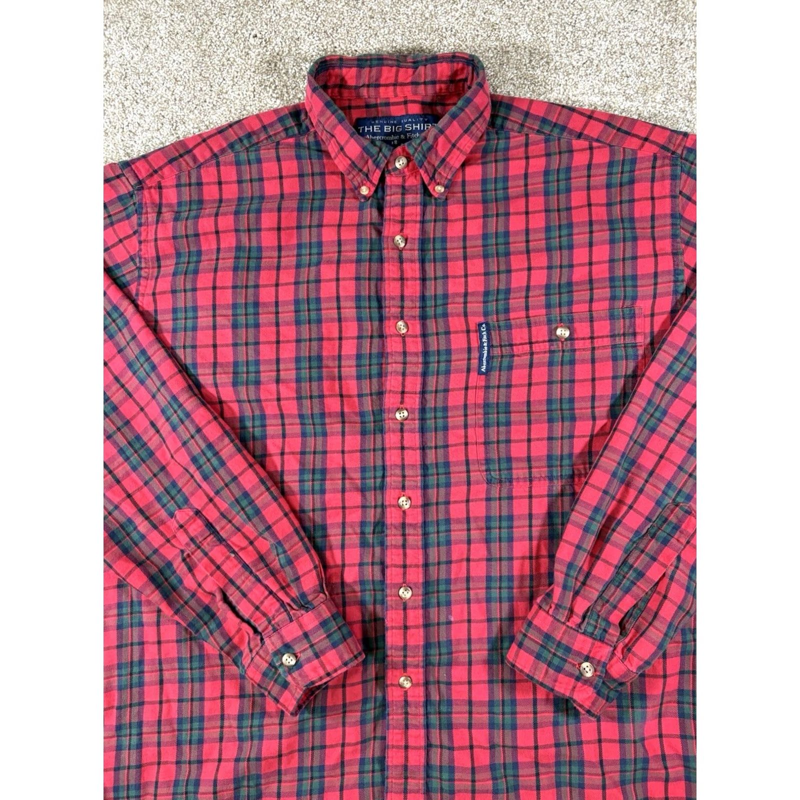 Abercrombie & Fitch Abercrombie & Fitch Big Shirt Mens Large Red Flannel Button Up 100% Cotton Shirt Regular Mens Red Flannel Button-Up Pockets Vintage No Size US L / EU 52-54 / 3 - 2 Thumbnail