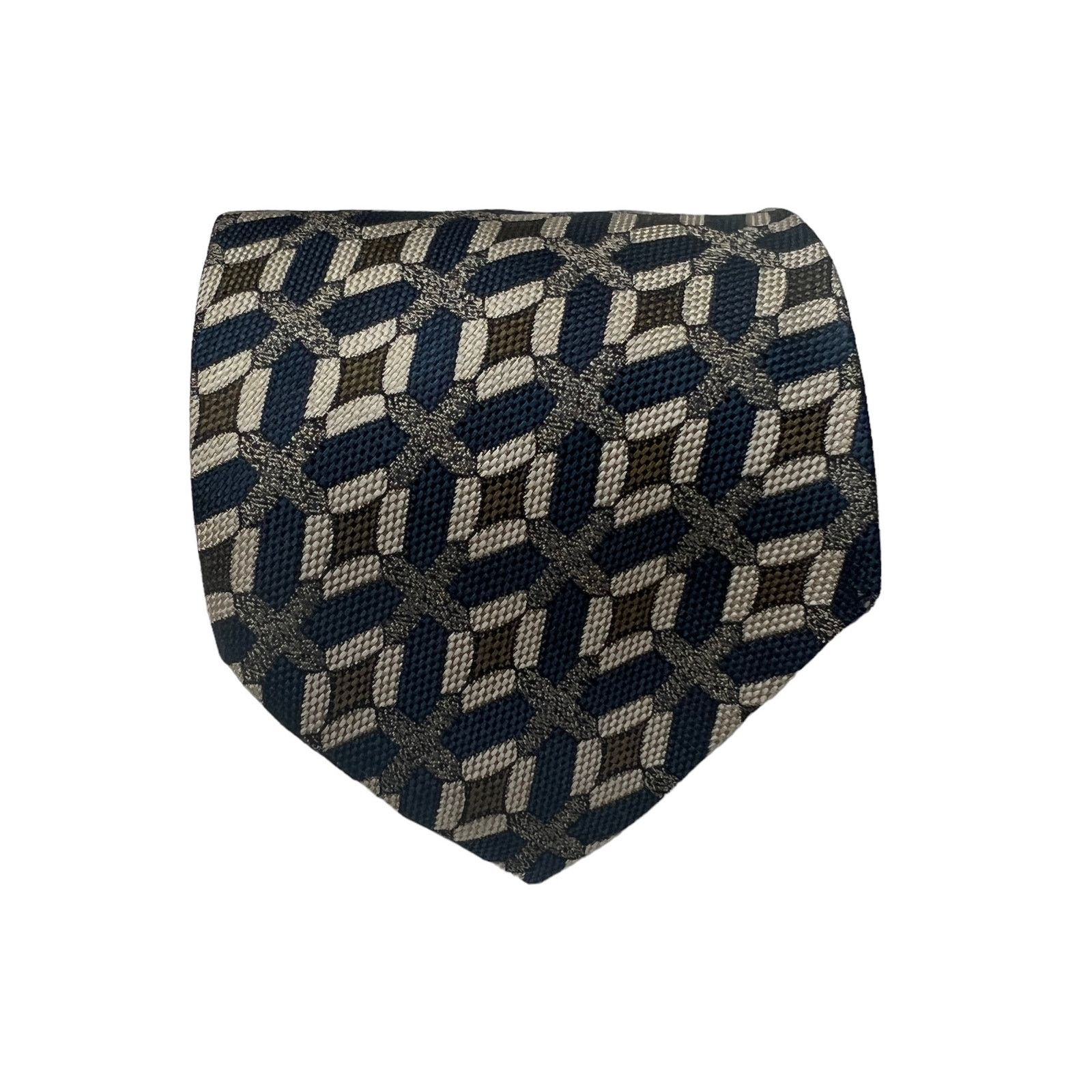 Coach Coach Navy Blue Green Tan Geometric Pattern 100% Silk Tie Size ONE SIZE - 2 Thumbnail
