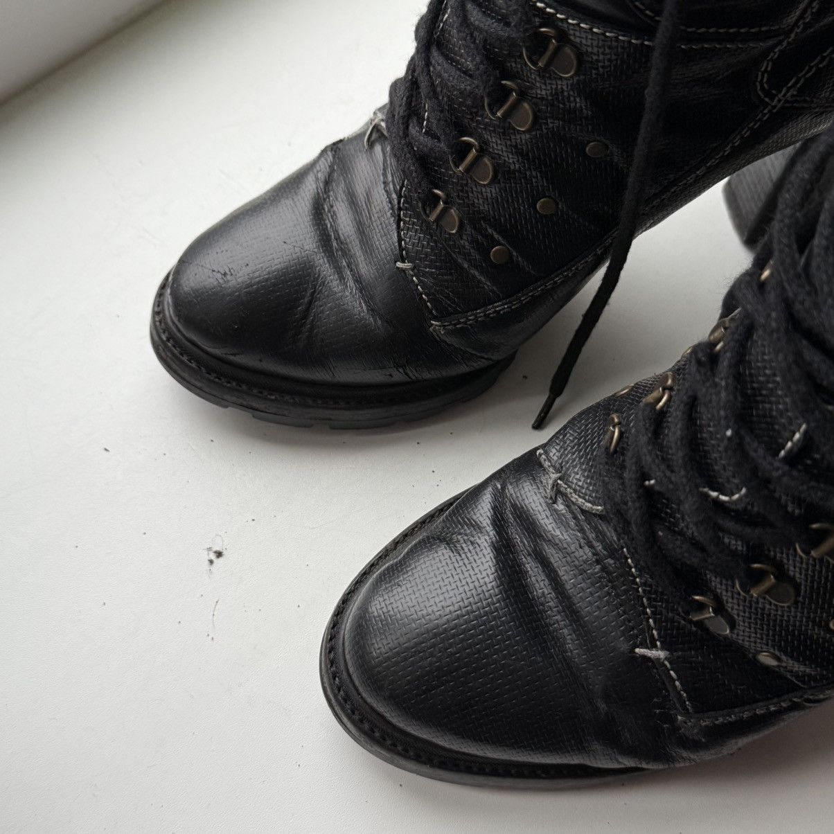 Jil Sander 📌Vintage Jil Sander Leather Avant-Garde Lace-up Heeled Boots Size US 11 / IT 41 - 24 Thumbnail