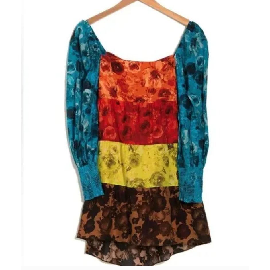 Alice + Olivia Rowen Floral Long Sleeve Tiered Minidress