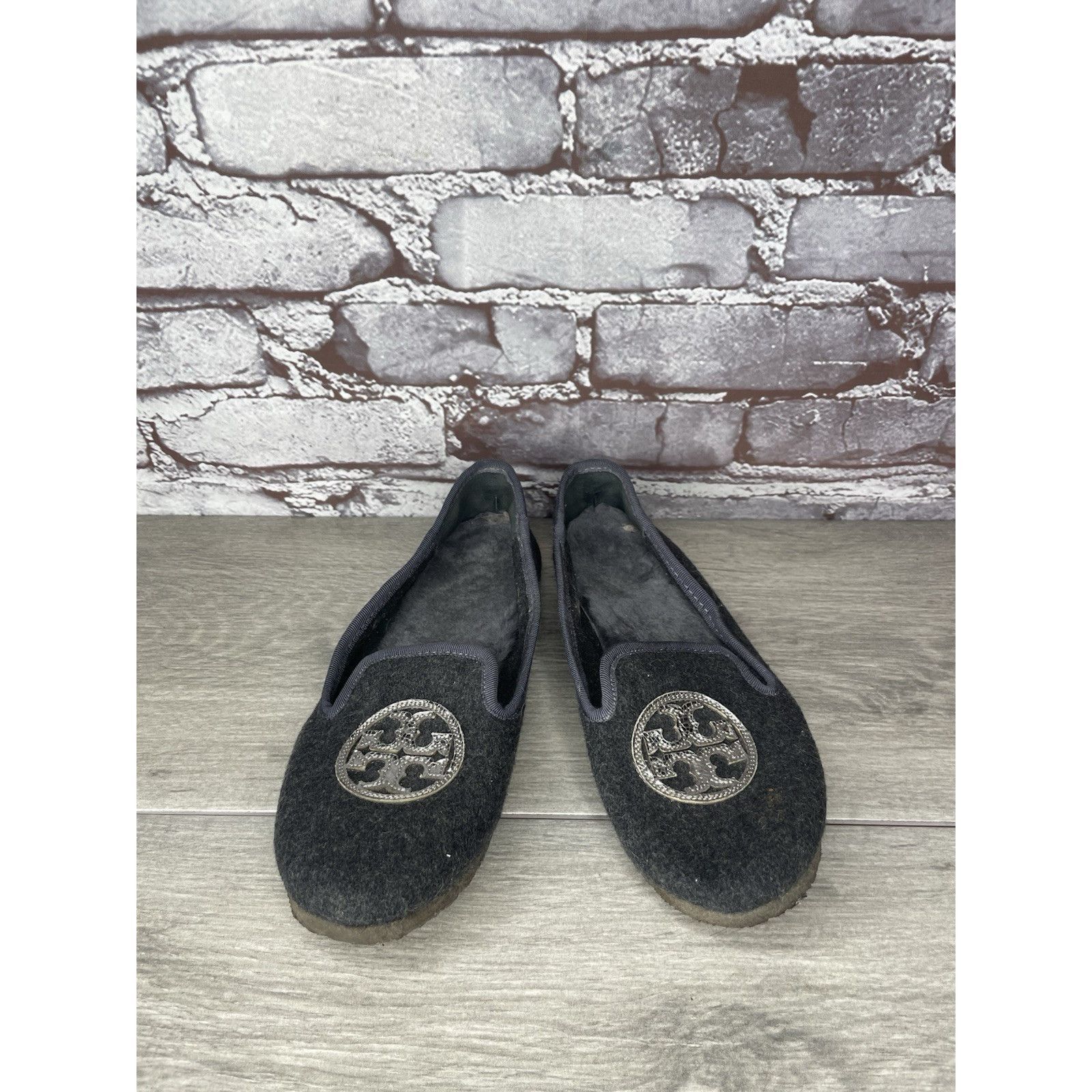 Tory Burch Tory Burch Billy Charcoal Gray Wool Logo Lamb Fur Slipper Fl Size US 6 / IT 36 - 2 Thumbnail