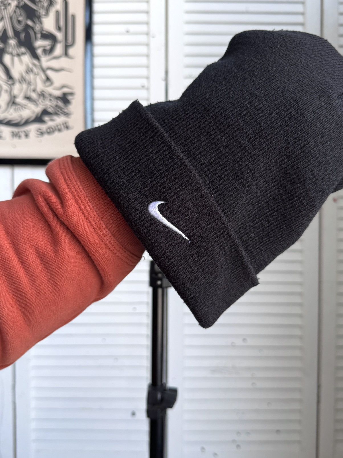 Nike Vintage Nike Knit Beanie Black Solo Swoosh One Size Y2K Size ONE SIZE - 8 Thumbnail