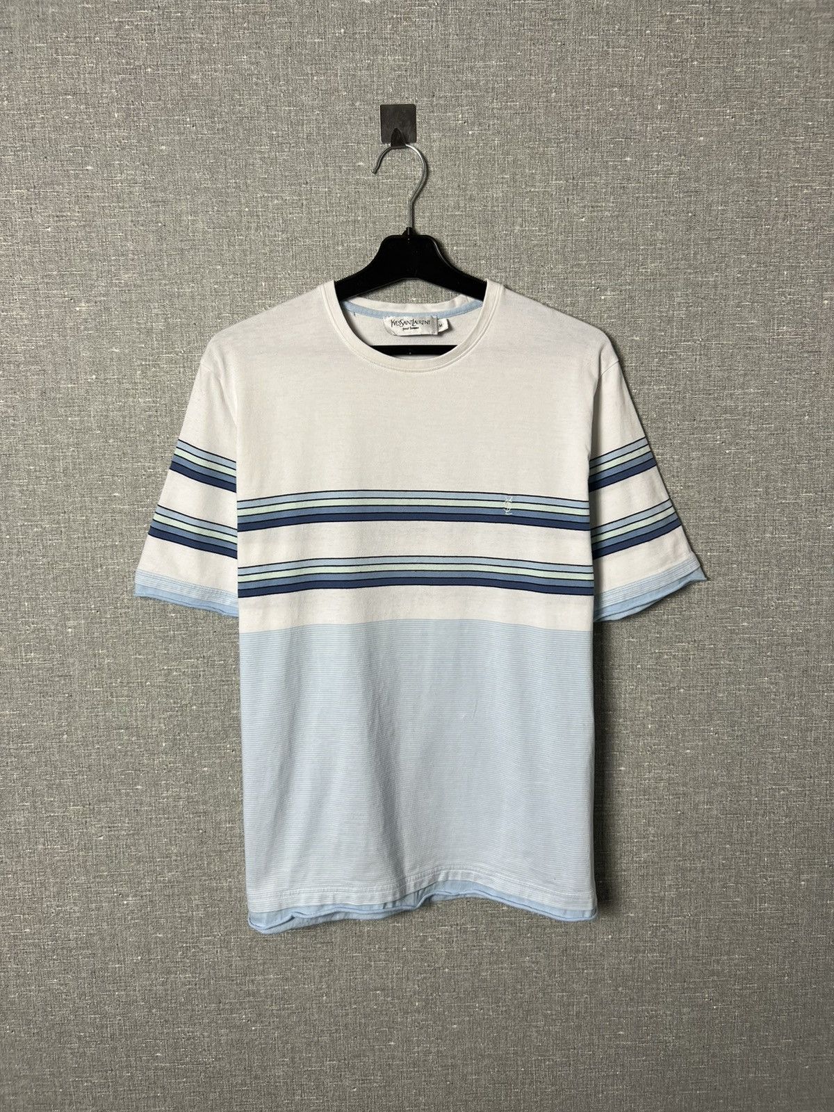 Vintage × Yves Saint Laurent Rare Yves Saint Laurent Striped Tee Embroidered Small Logo Size US M / EU 48-50 / 2 - 1 Thumbnail