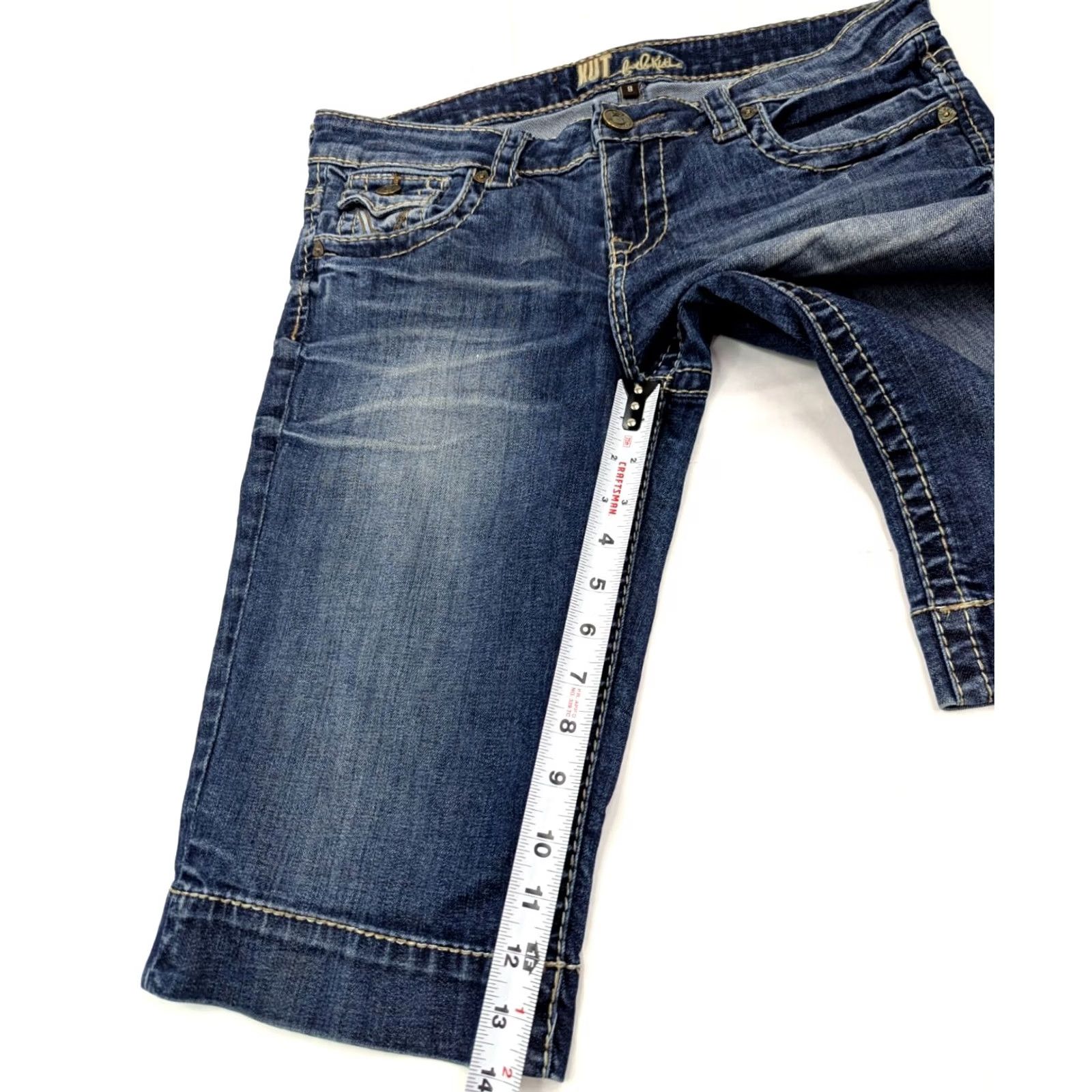 Vintage KUT from the Kloth Bermuda Shorts Women 8 Knee Length Denim Blue 32x14 Mid Rise Button Zipper 5-Pocket Stretch Classic Casual Size 30" / US 8 / IT 44 - 4 Thumbnail
