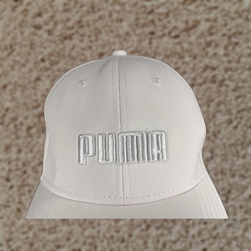 Puma PUMA Hat Cap Fitted Adult Medium White Embroidered Polyester Spandex Blend Golf Hat/Cap Modern Logo Size ONE SIZE - 1 Thumbnail
