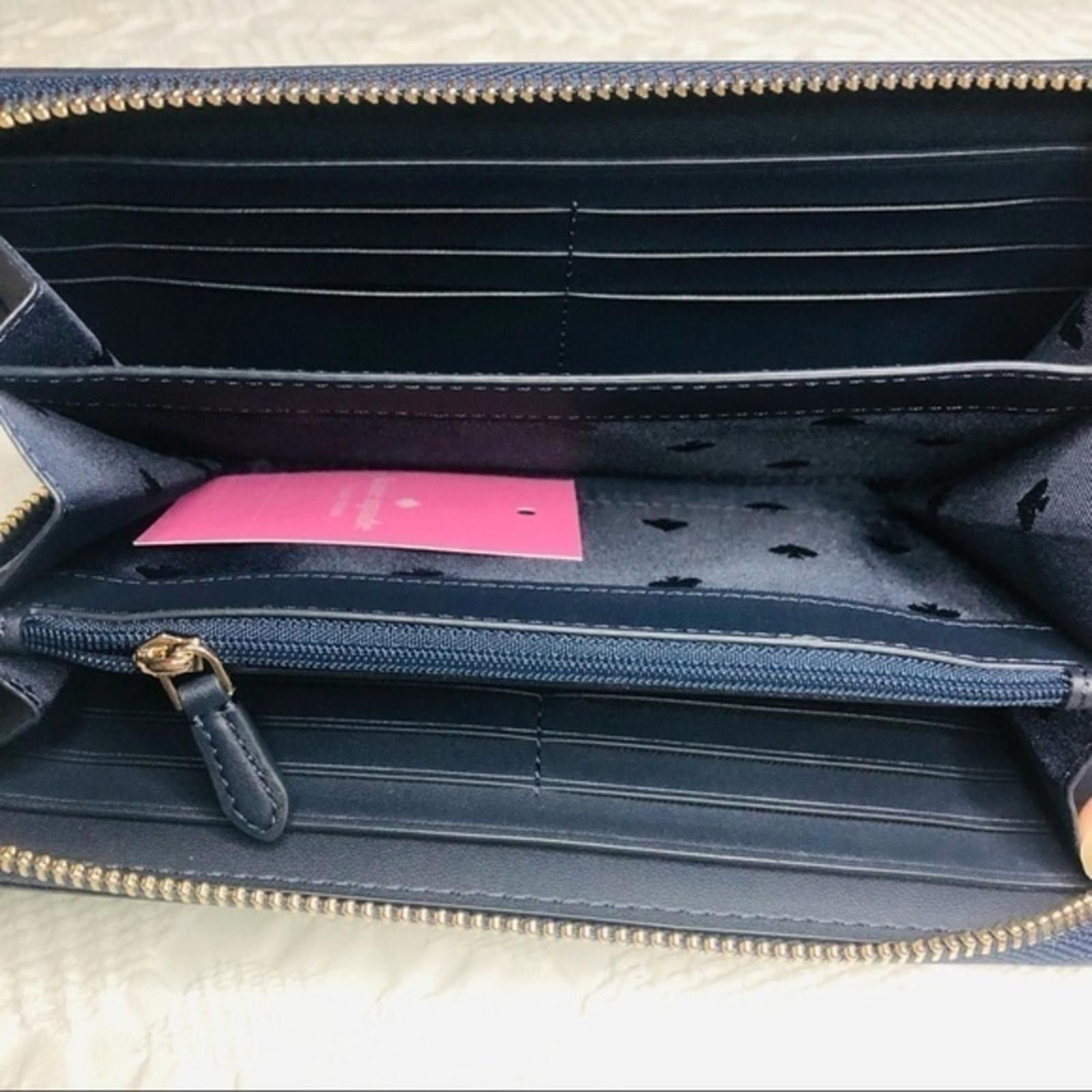 Designer Kate Spade Leather Logo Zip Continental Wallet Pebble Blue Size ONE SIZE - 3 Thumbnail