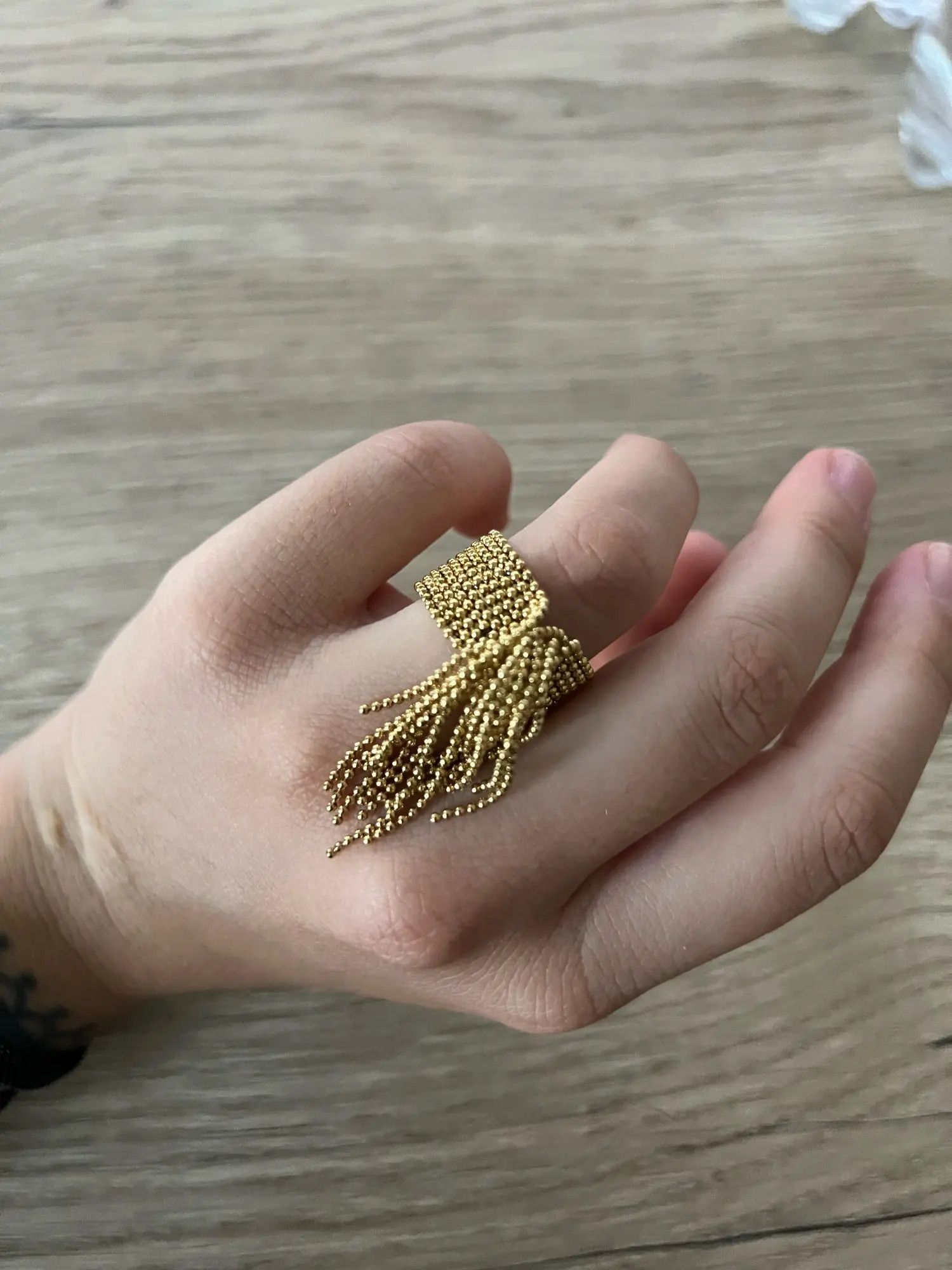 Jewelry Resizable 18K PVD Plated Stainless Steel Chain Tassel Ring Size ONE SIZE - 4 Thumbnail