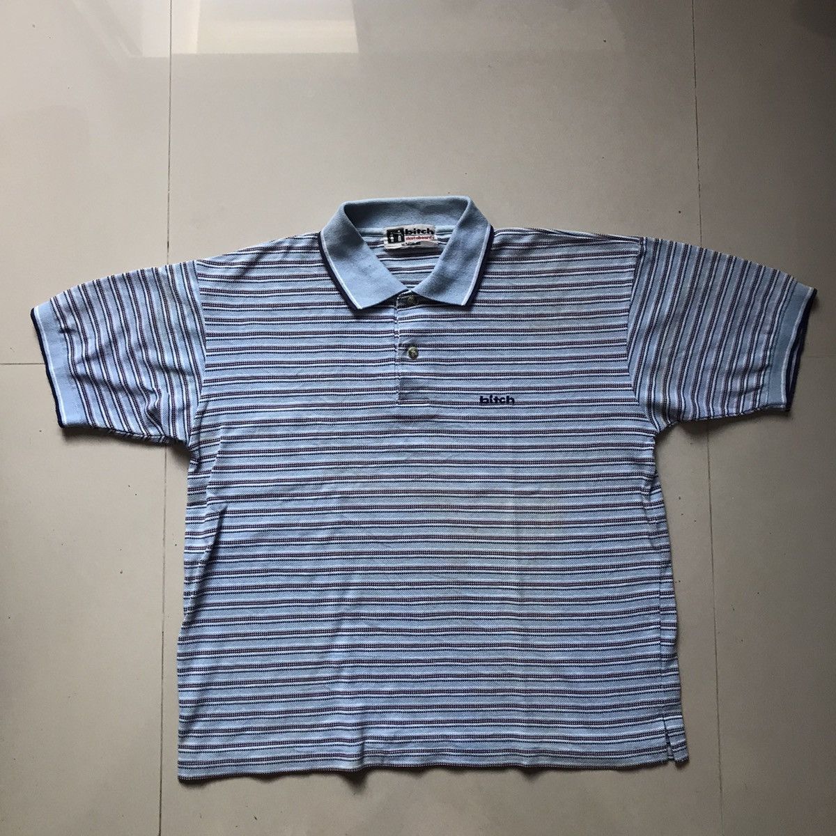 Hook-Ups × Hysteric Glamour Vintage 90s Bitch Skateboards Polo Shirt Stripe blue colar Size US M / EU 48-50 / 2 - 13 Thumbnail