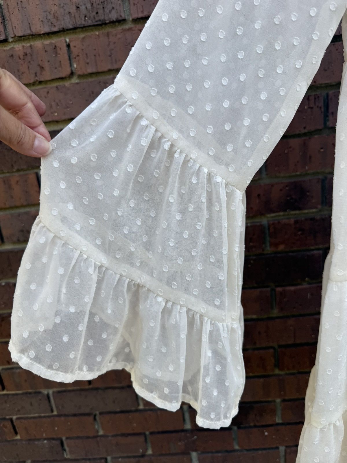 Other Altar'd State Mini Dress Sheer Ivory Swiss Dot Tiered Bell Size XS / US 0-2 / IT 36-38 - 4 Thumbnail