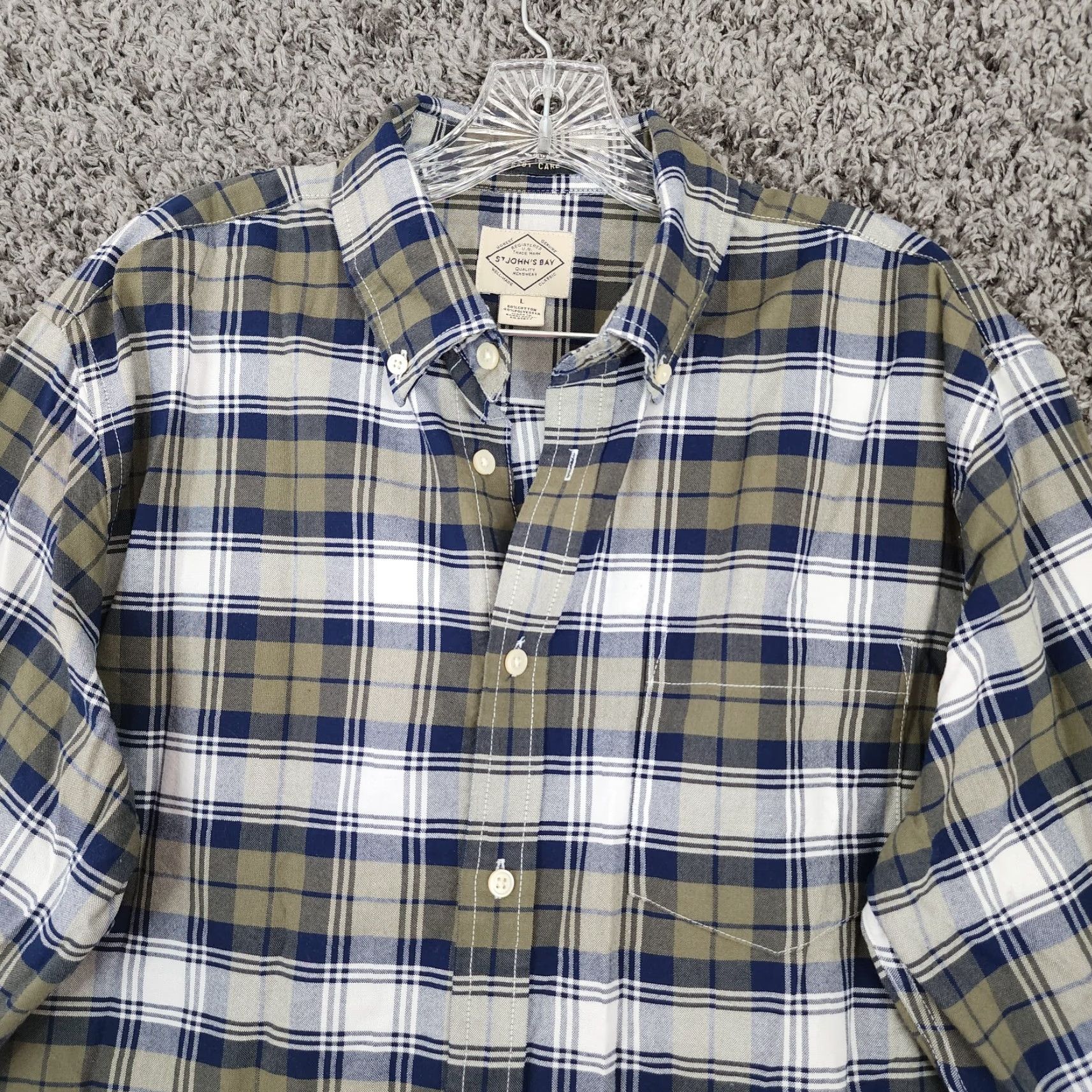 Vintage VINTAGE St. John's Bay Plaid Button-Up Shirt Mens Large Green Blue Long Sleeve Size US L / EU 52-54 / 3 - 3 Thumbnail