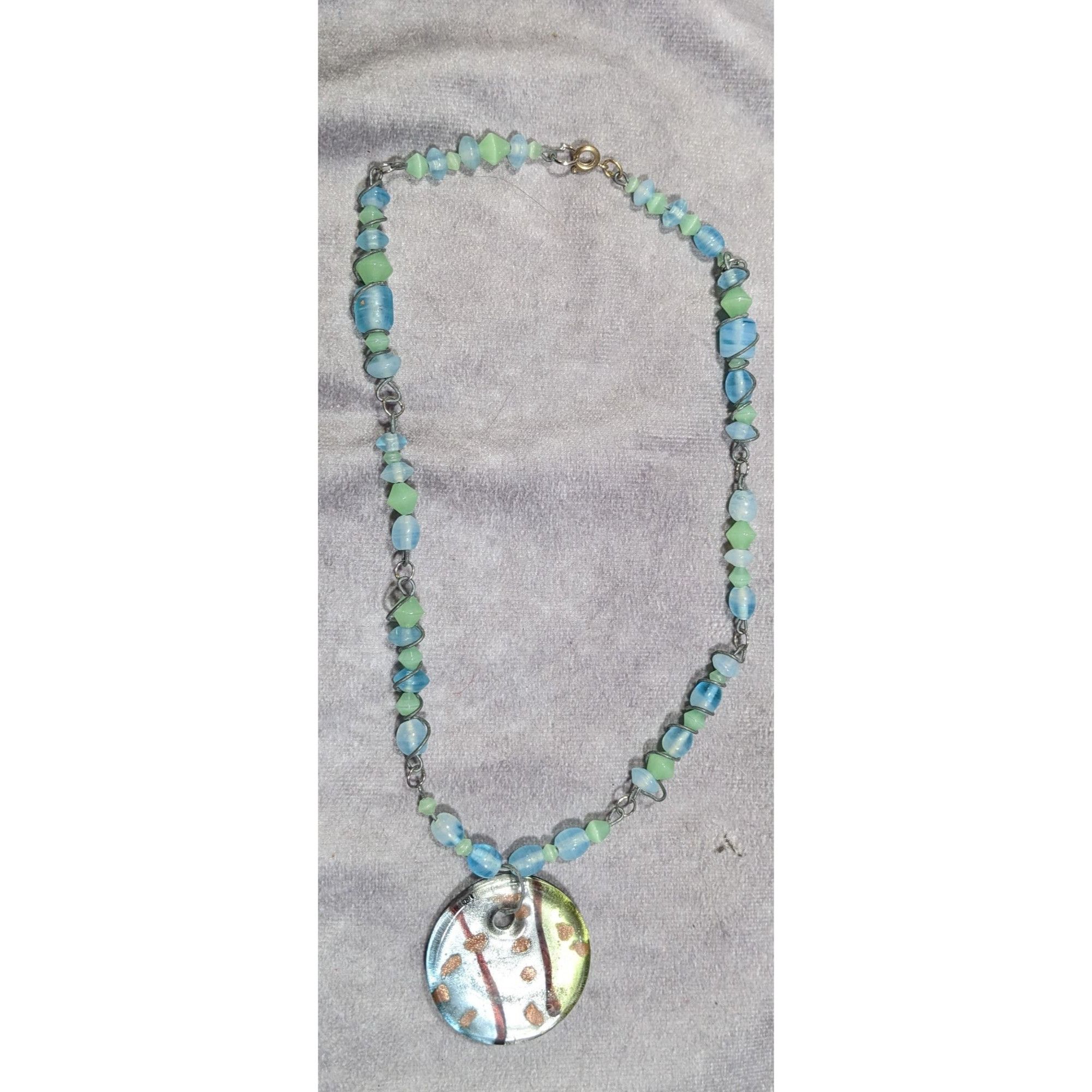 Other Handmade Whimsical Wire Wrapped Blue And Green Glass Pendant Size ONE SIZE - 8 Thumbnail