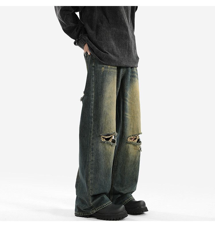 Japanese Brand × Jean Men's American street distressed washed loose ripped jeans Size US 32 / EU 48 - 4 Thumbnail