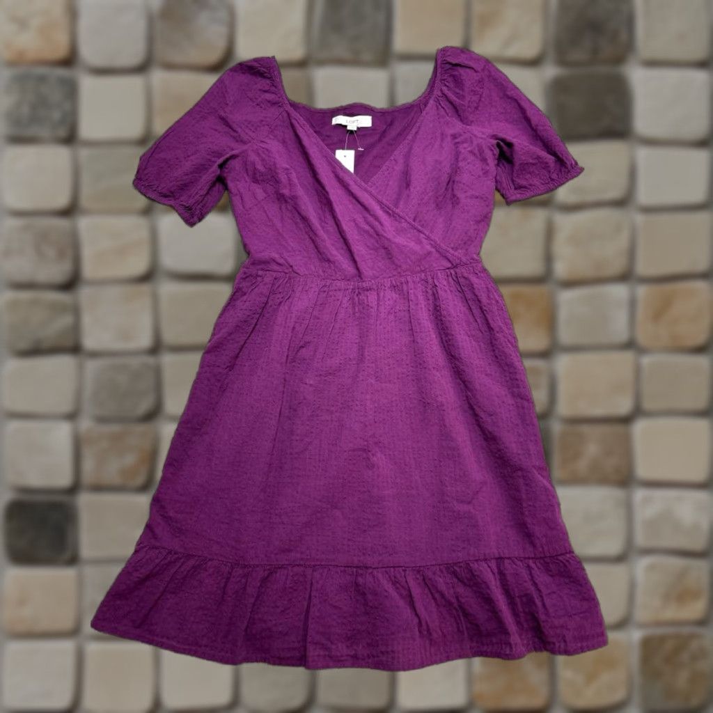 Loft Loft Purple Cotton Blouson Dress Womens 4 Short Sleeve V-Neck A-Line Casual Shirt Short Dress Vintage No Size S / US 4 / IT 40 - 1 Thumbnail