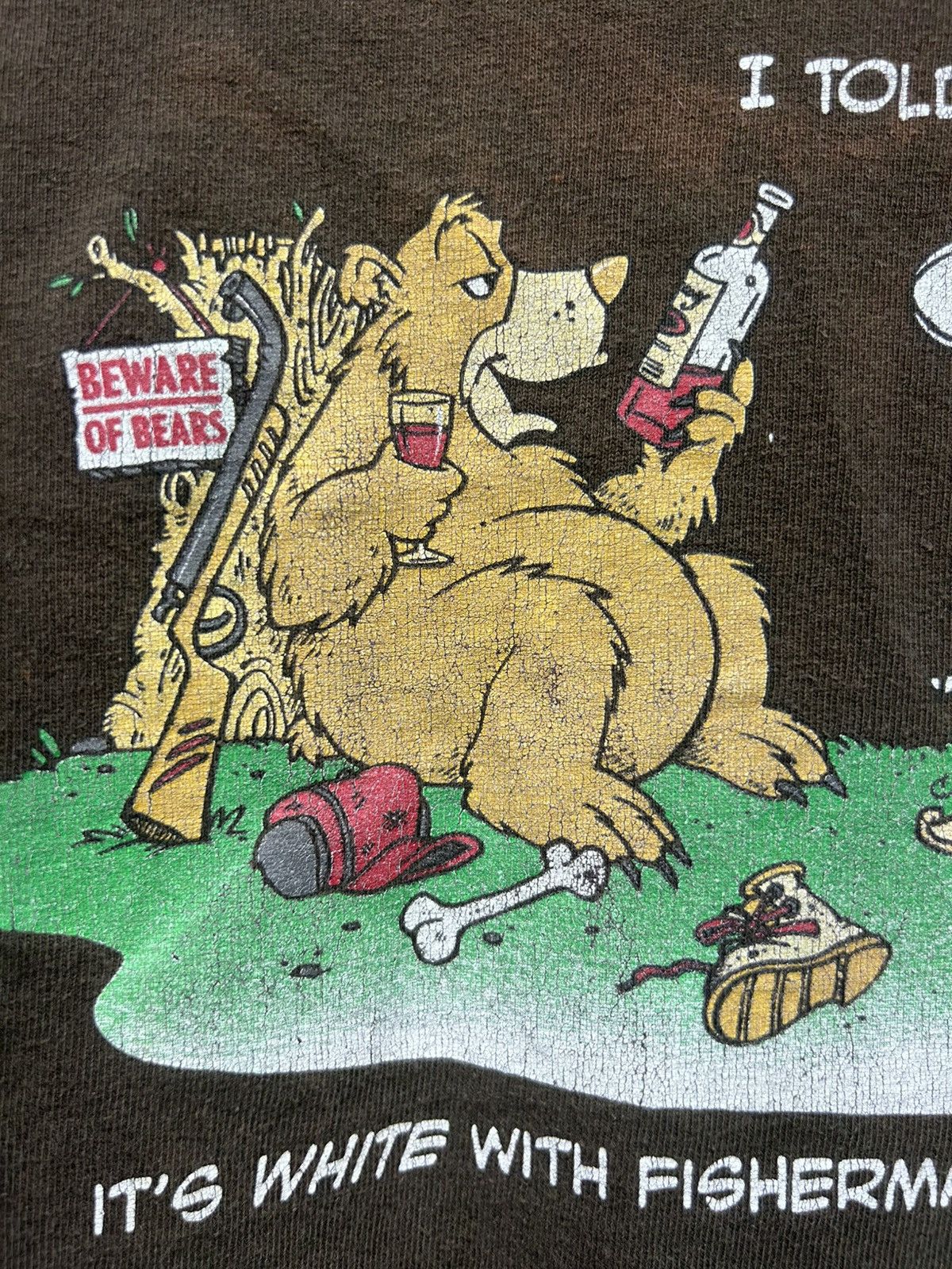 Vintage Y2K Funny Fishing Hunting Bears Graphic Tshirt Size US XL / EU 56 / 4 - 3 Thumbnail